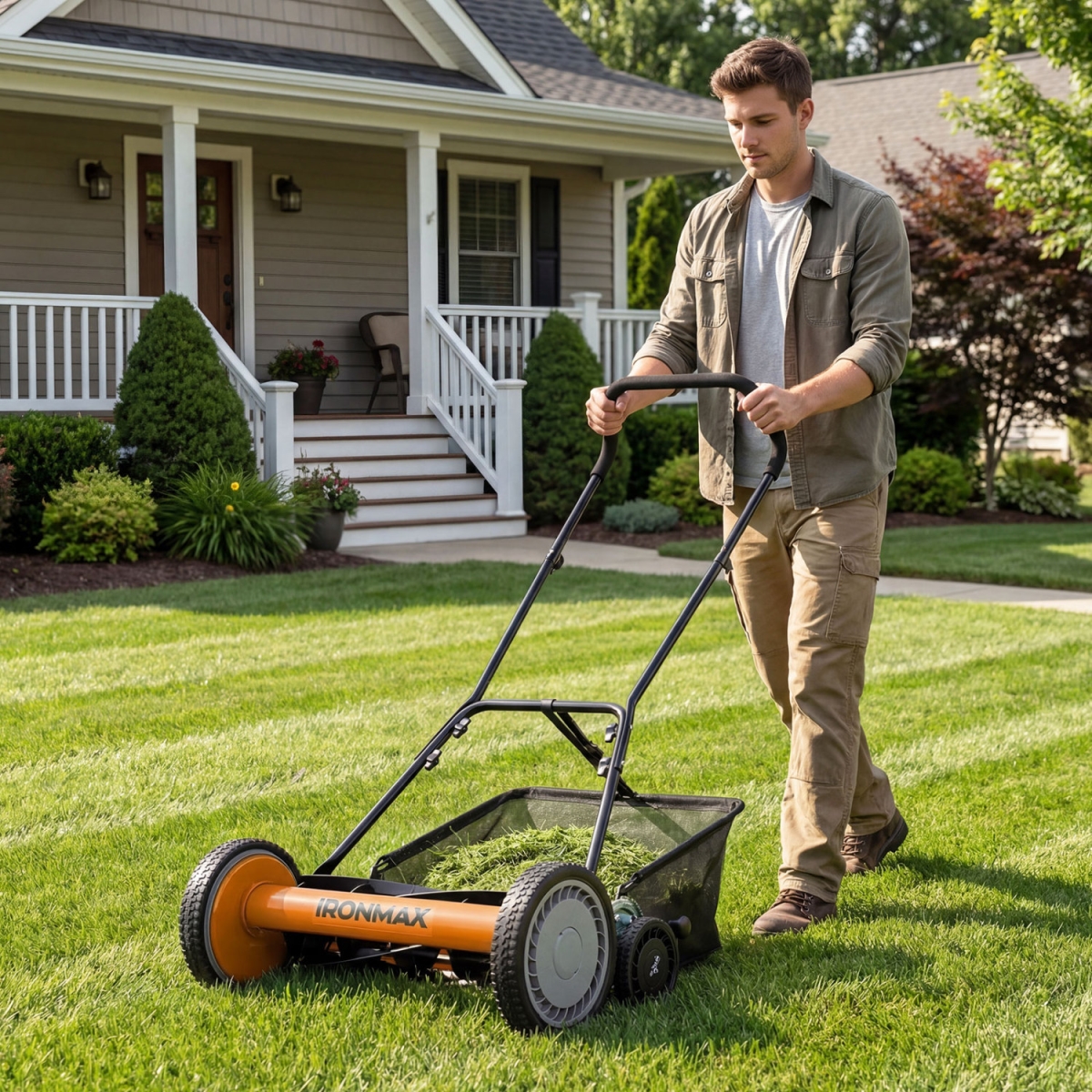 GT4730OR 18 in. Push Reel Lawn Mower 4-Position Adjustable with Removable Grass Catcher - Orange