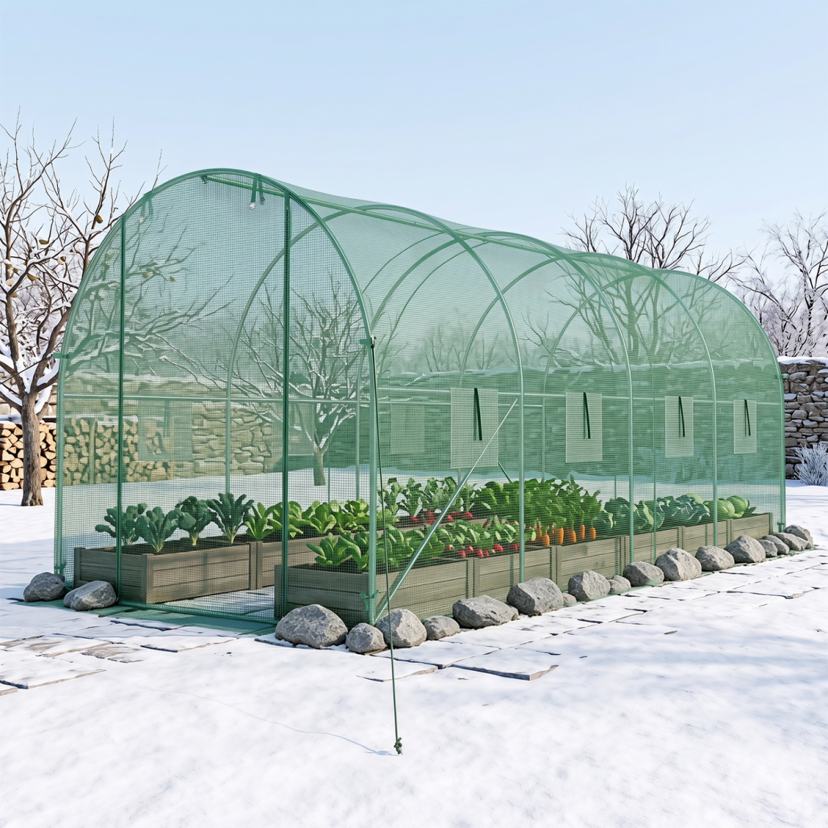 GT4840GN-A 15 x 7 x 7 ft. Walk-In Tunnel Greenhouse for Outdoors - Green