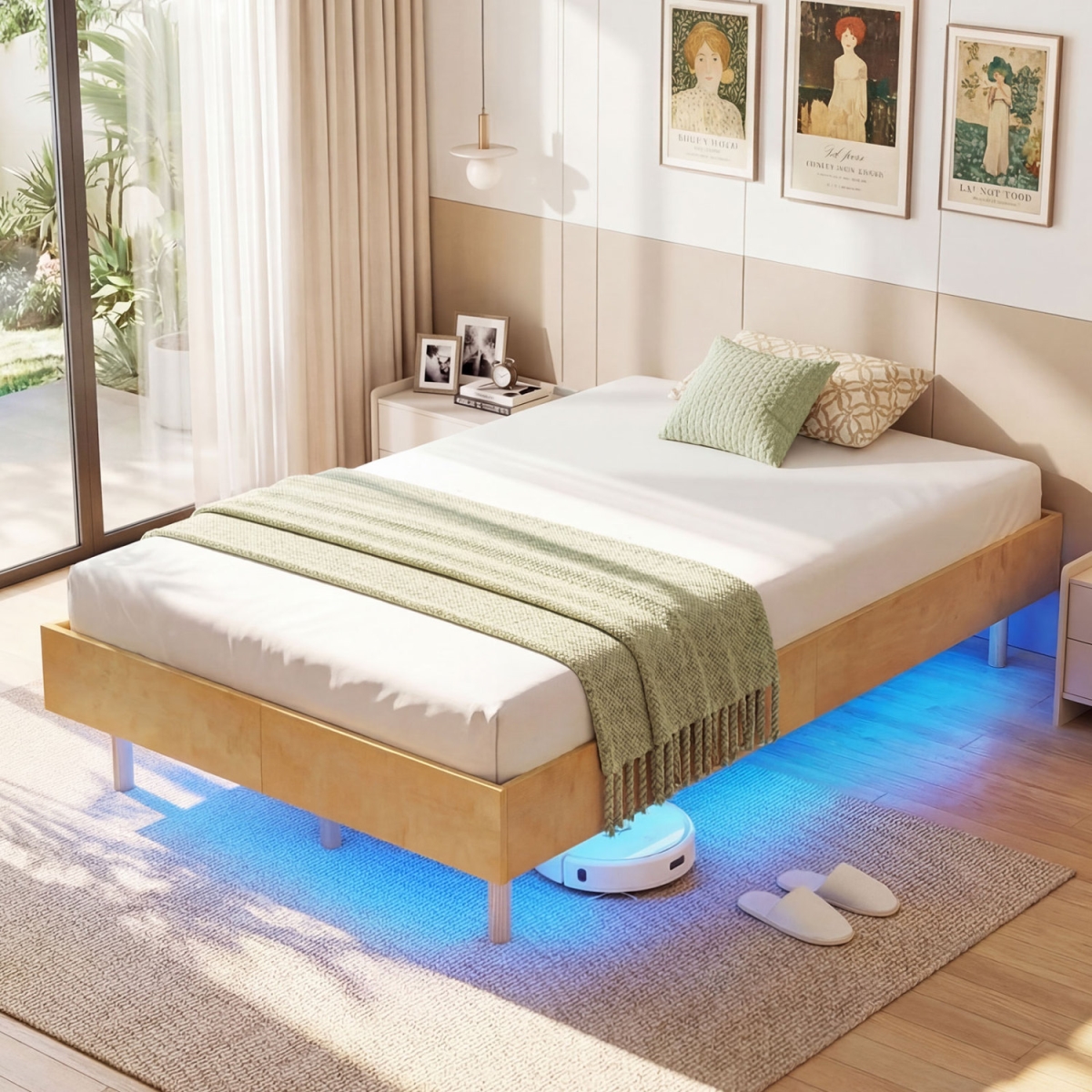 HU11083US-TNA Floating Bed Frame with LED Lights for Bedroom - Twin Size