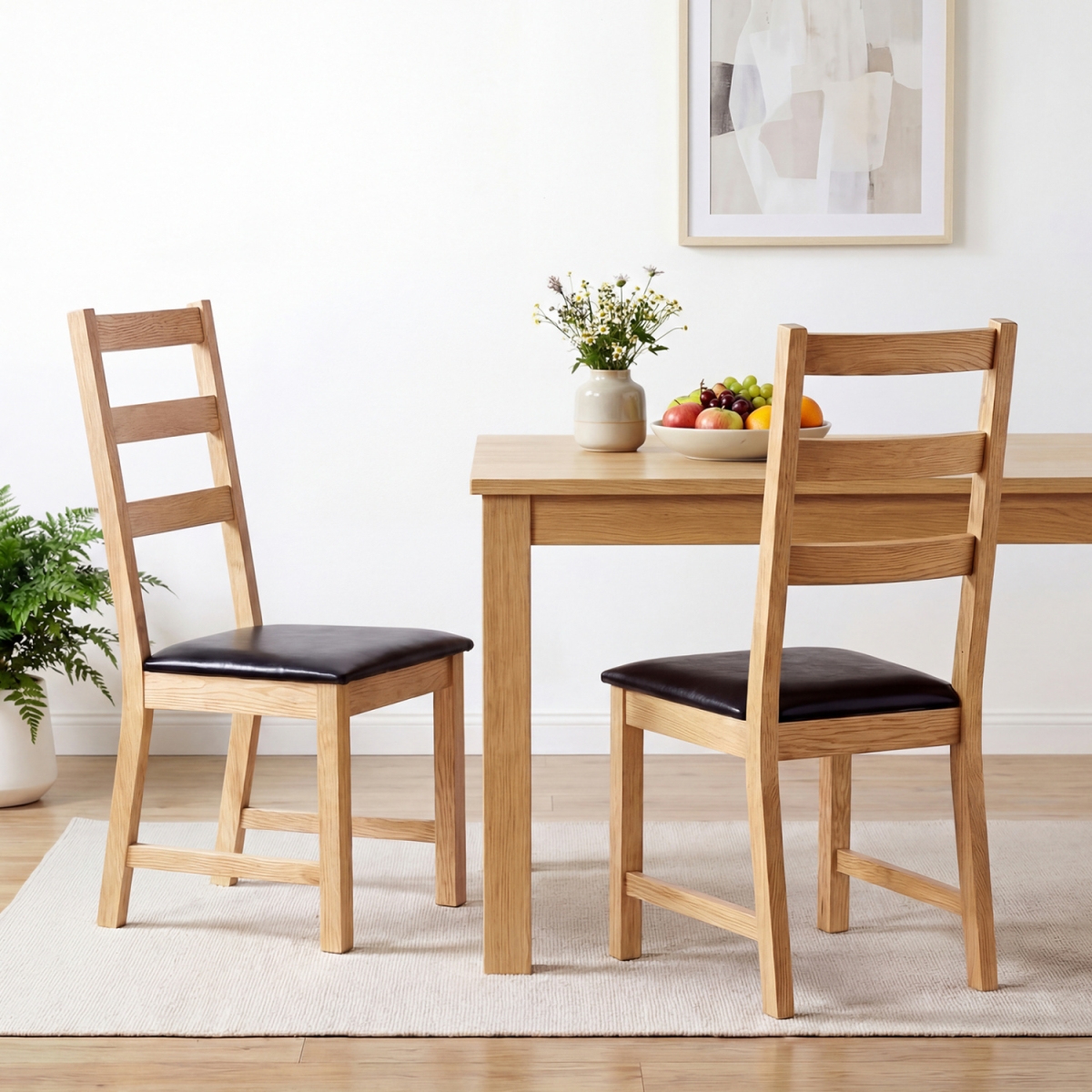 KC59391NA-2 Dining Chairs Farmhouse Dining Room Chairs with Hollowed Backrest - Natural - Set of 2