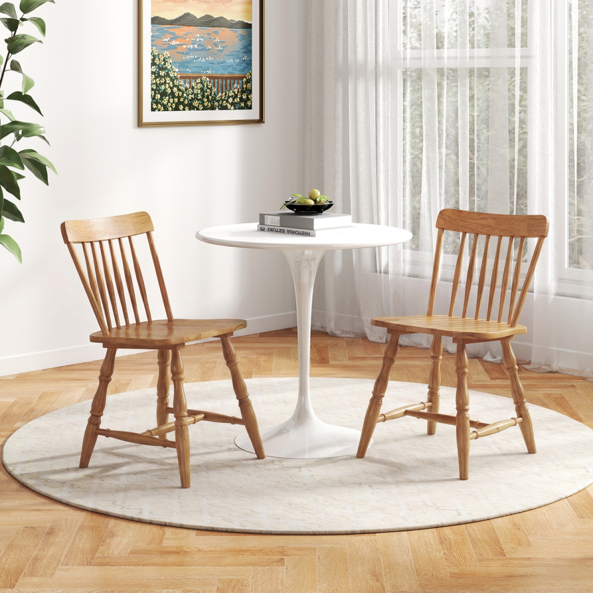 KC59432NA Windsor Dining Chairs with Curved Spindle Back - Natural - Set of 2