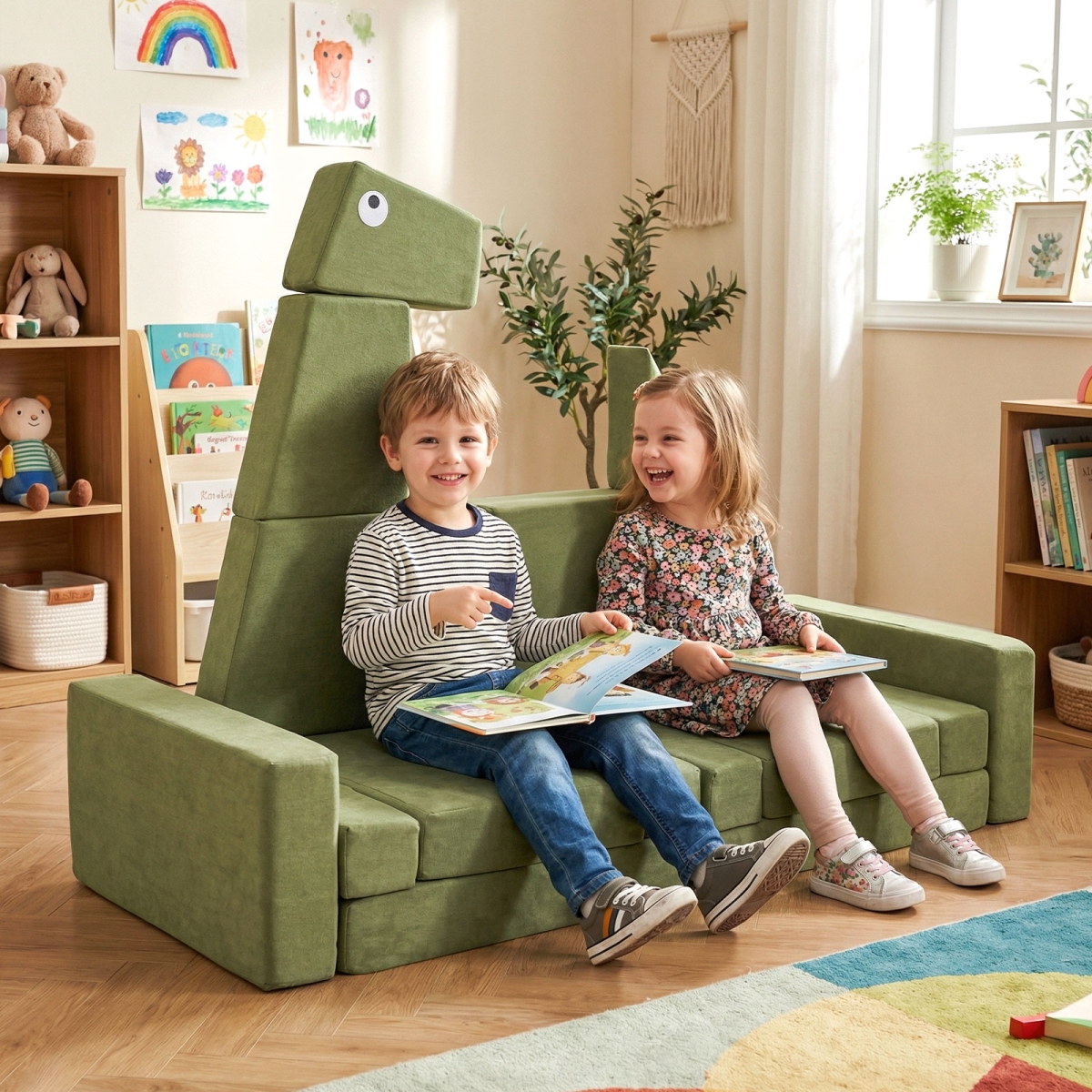 HY10509 Modular Kids Play Couch for Inspiring Creativity - Dinosaur - 13 Piece