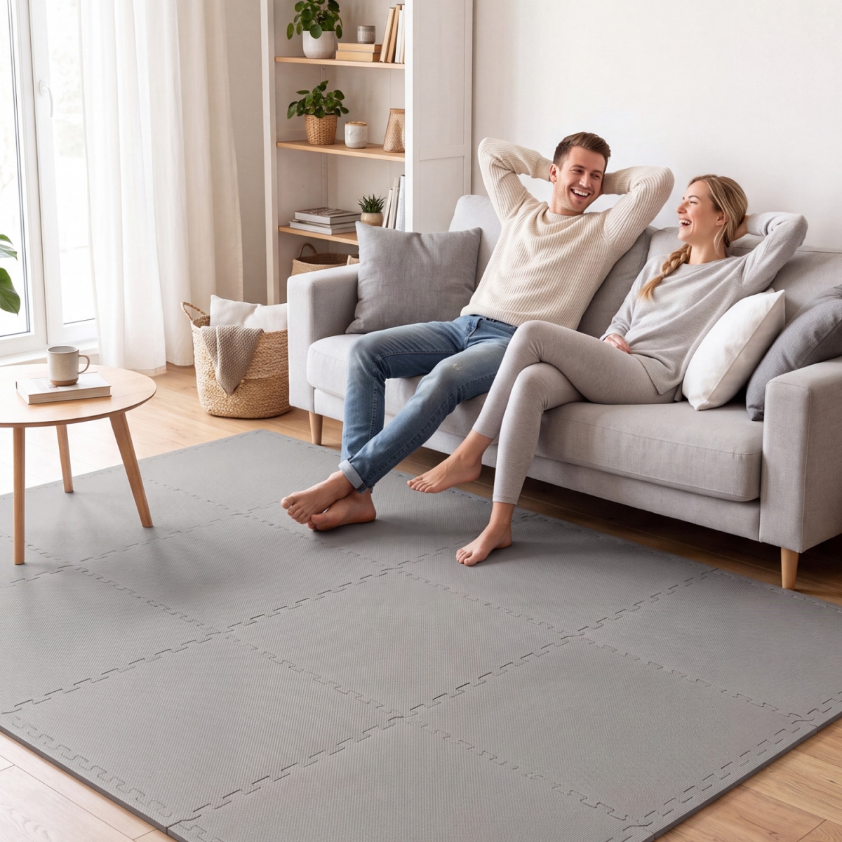 HZ10635GR-12 Non-Slip Protective Interlocking EVA Foam Floor Tiles Mat - Gray - Pack of 12