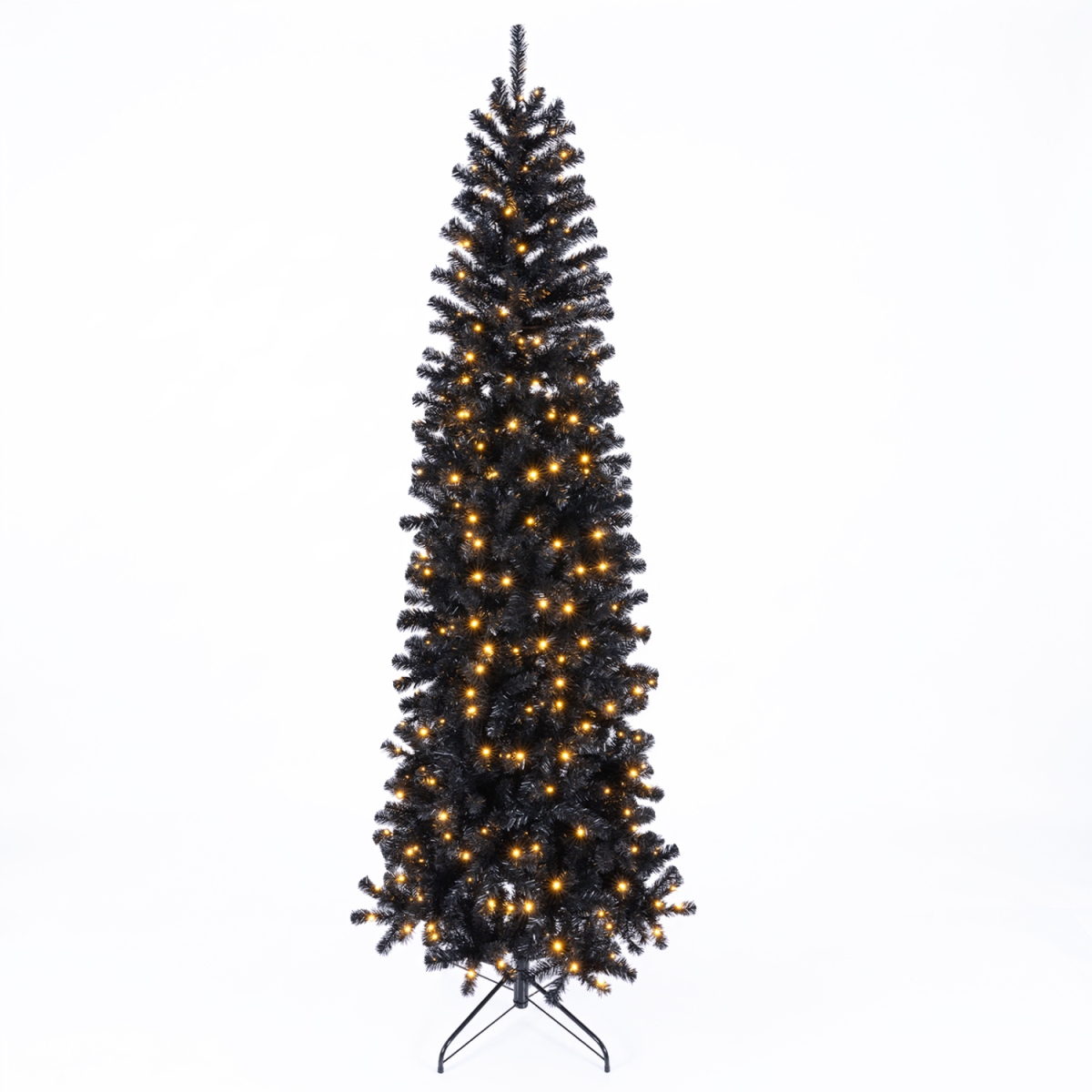 CM25587US-8 Slim Pencil Hinged Christmas Tree with Branch Tips & 8 Lighting Modes - Black - 8 ft.