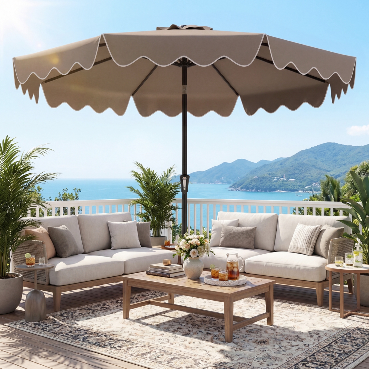 NP13205CF 9 ft. Patio Umbrella with Weighted Base & Sandbags - Brown