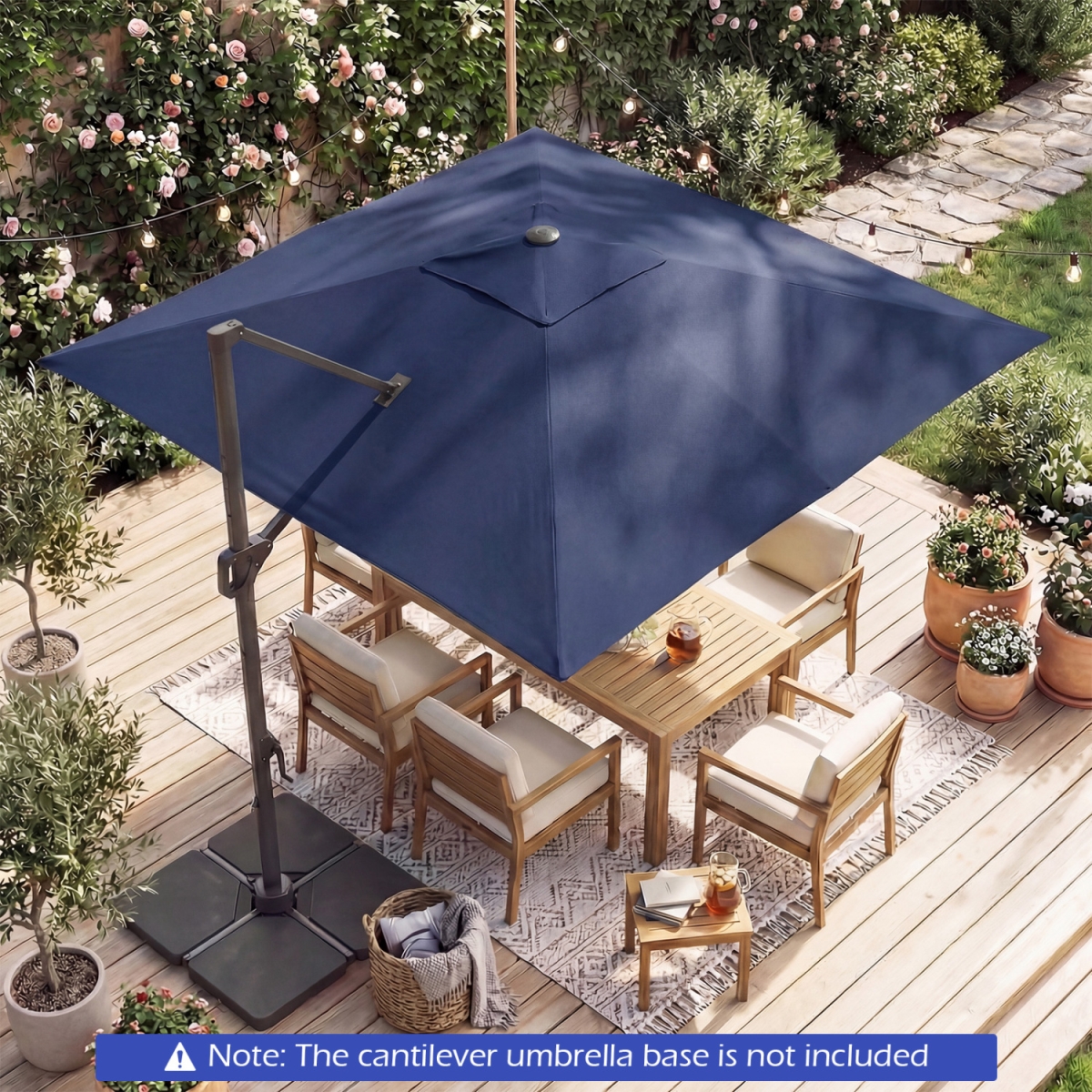 NP13285NY 10 ft. Cantilever Patio Umbrella with Solar LED Lights for Pool & Garden - Blue