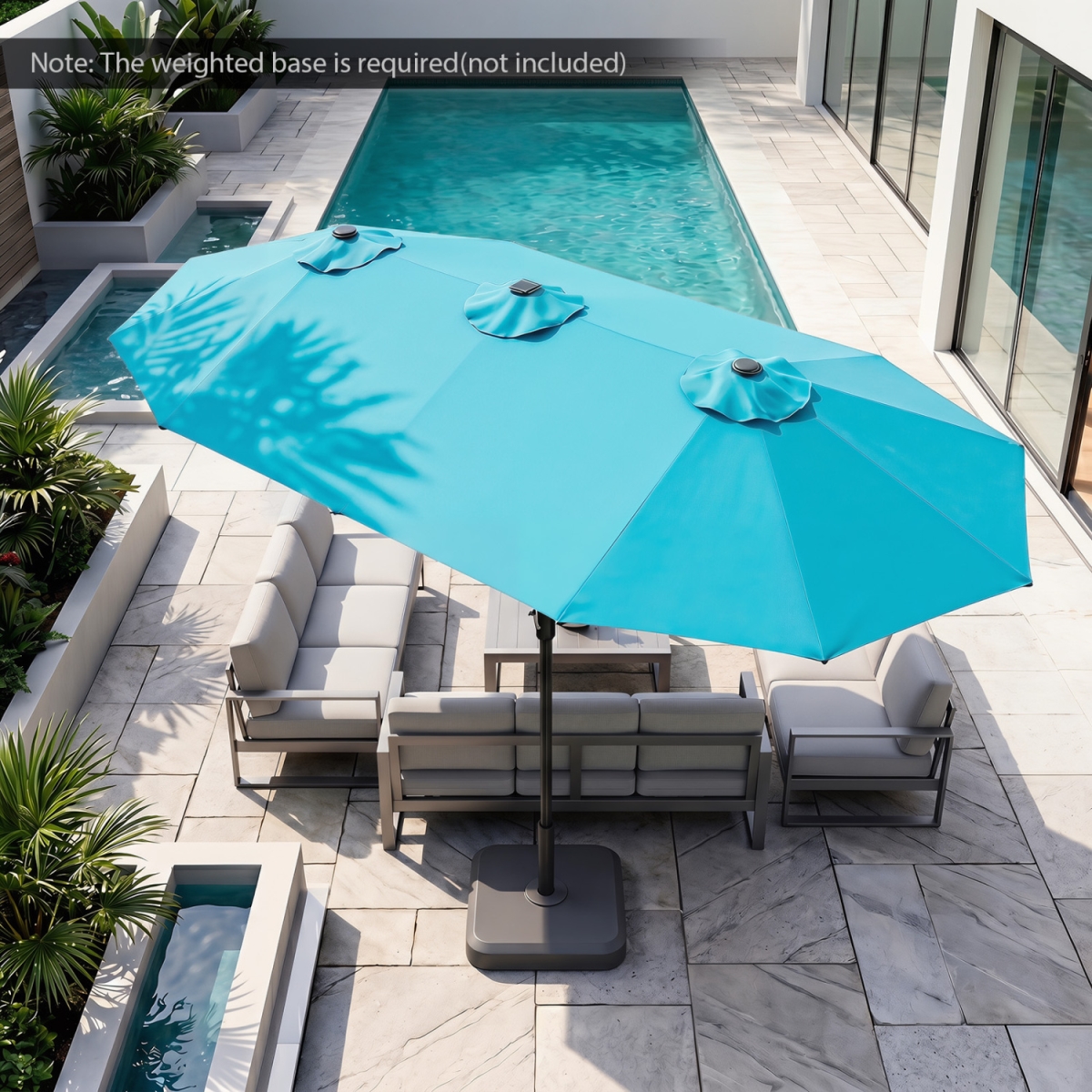 NP13304TU 13 ft. Double-Sided Patio Umbrella Large Rectangle Market Umbrella with 36 LED Lights - Turquoise