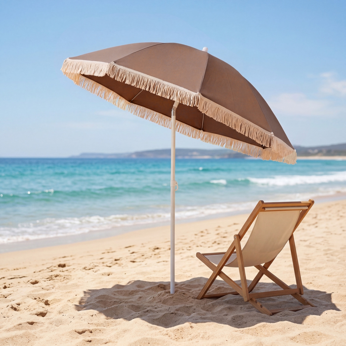 NP13322CF 7 ft. Patio Umbrella with Fringe Boho Tassel Umbrella for Outdoor Beach Garden Poolside - Brown