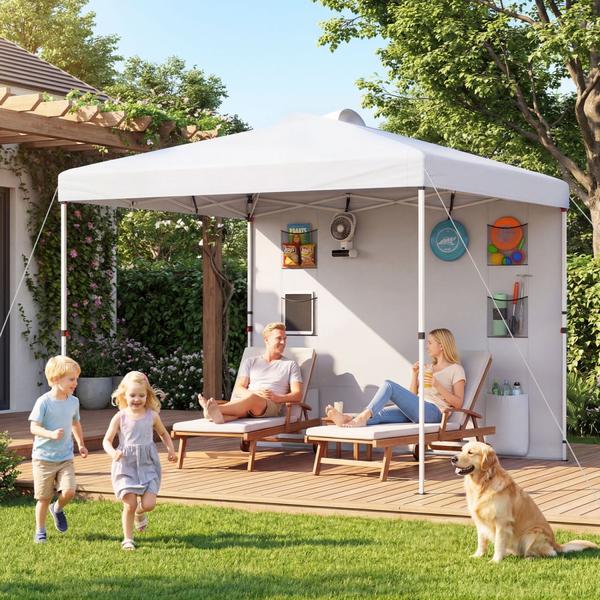 NP13535WH 10 x 10 ft. Pop Up Canopy Tent with Sidewall 6 Pockets Instant Setup Commercial Gazebo - White