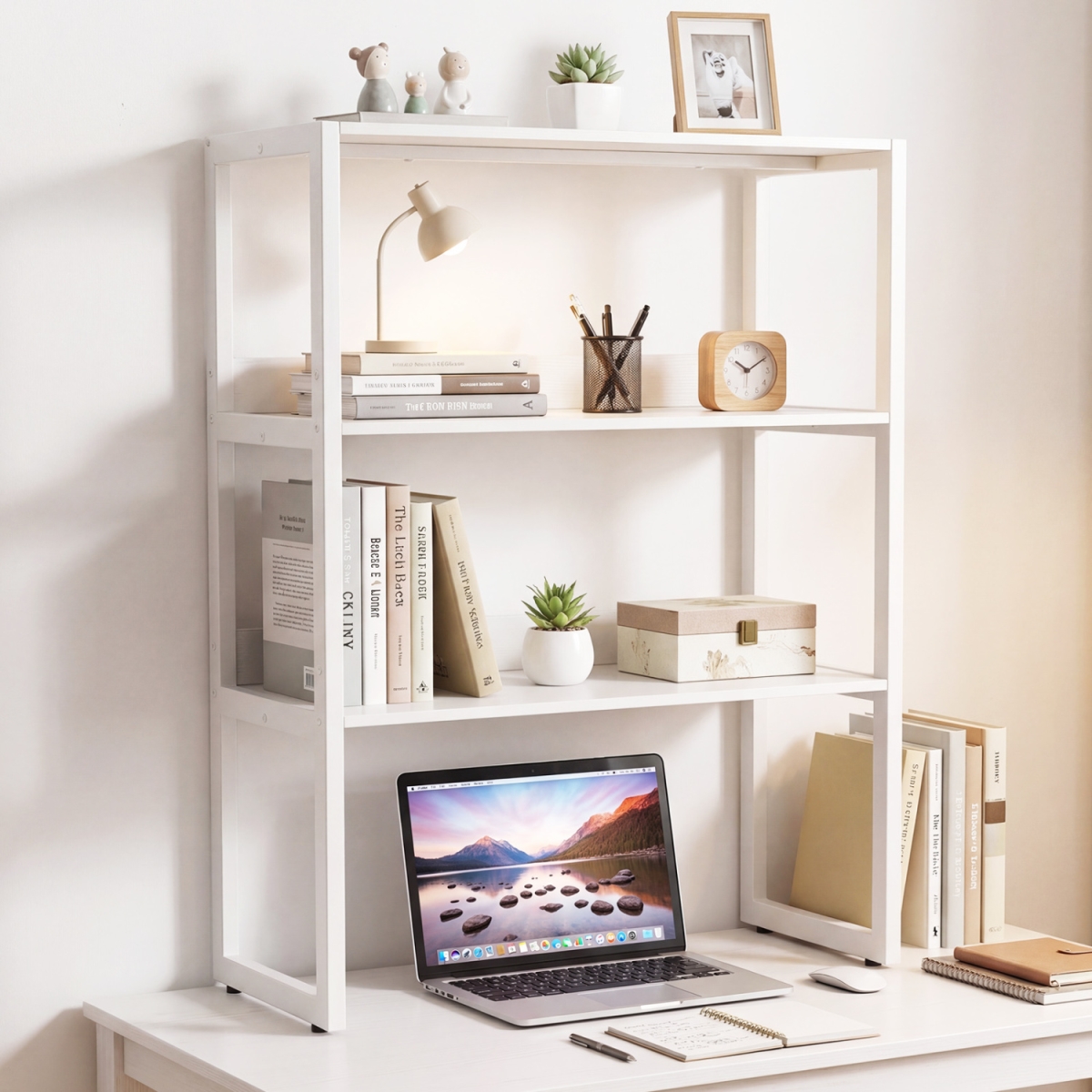 JV13759WH-1 3-Tier Countertop Storage Hutch with Open Shelves - White