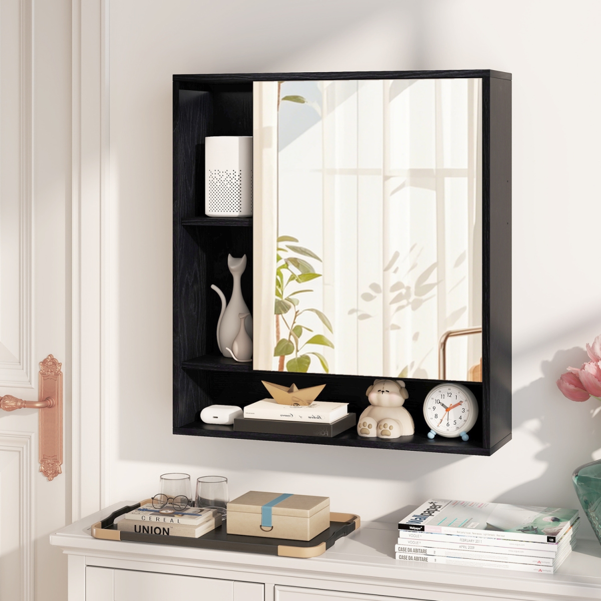 JV13907DK Wall Mounted Bathroom Cabinet with Mirror Single Door - Black