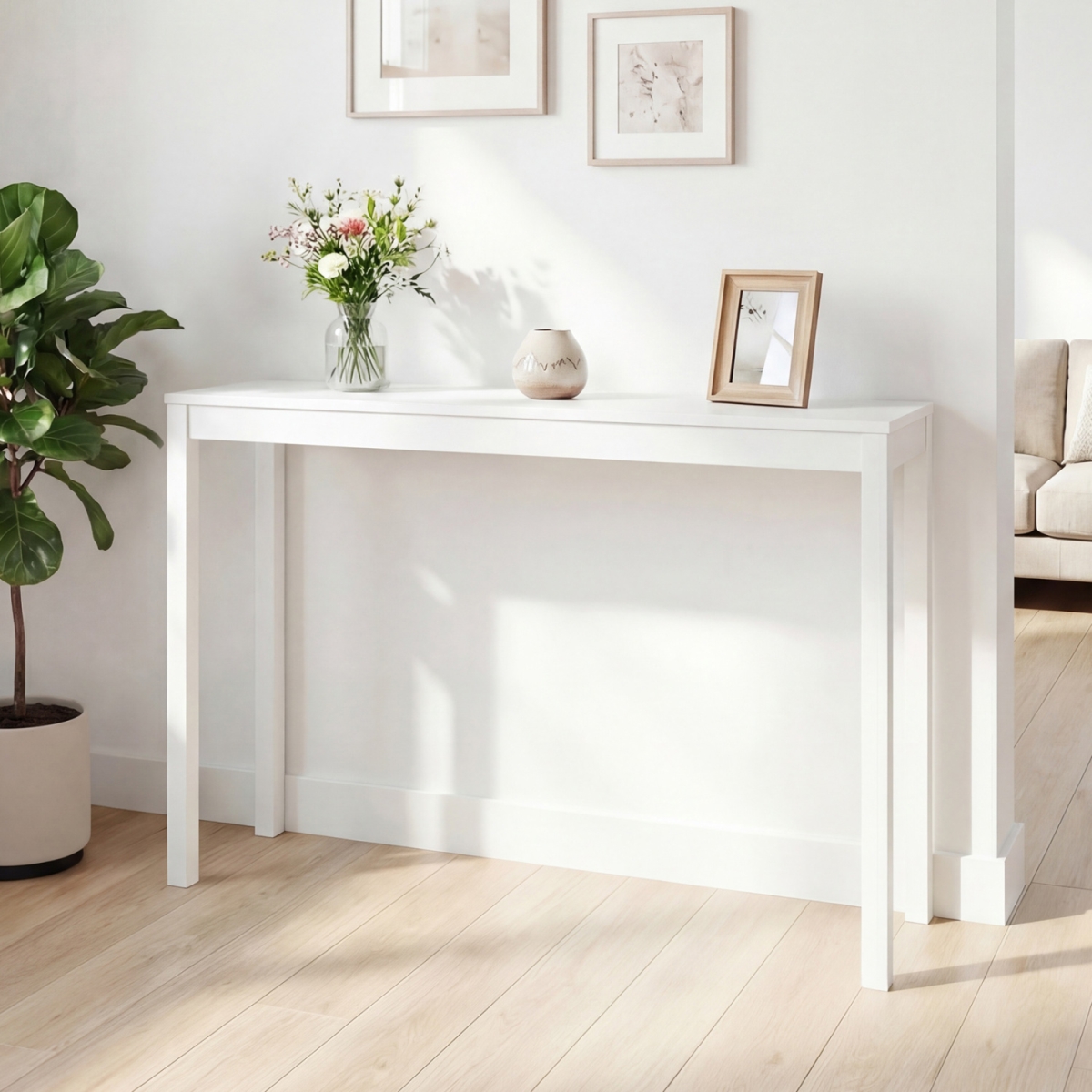 JV14082WH Wooden Console Table Modern Farmhouse Sofa Table with Thickened Top - White
