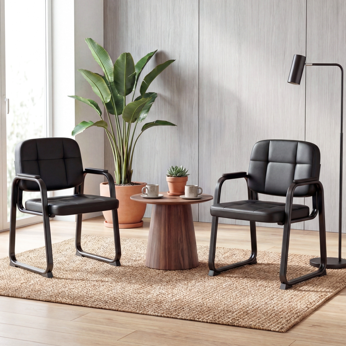 JV14152DK-2 Waiting Room Guest Chairs Leather Office Reception Chairs - Black - Set of 2