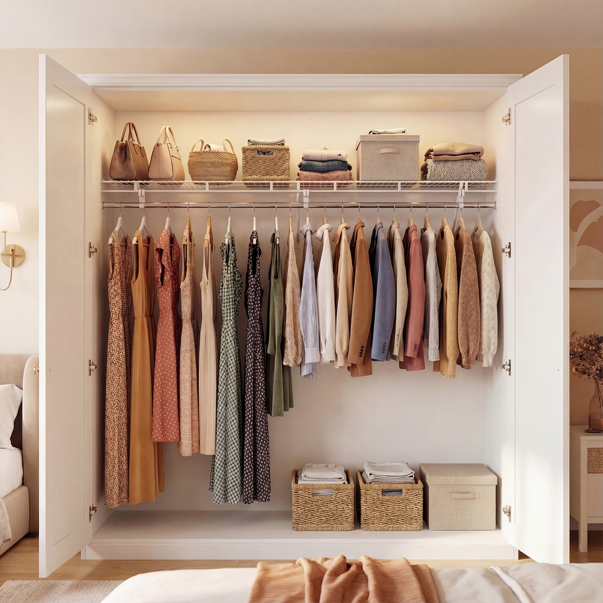JZ10356 Closet Shelves Wall Mounted with Hanging Rod for Laundry Room