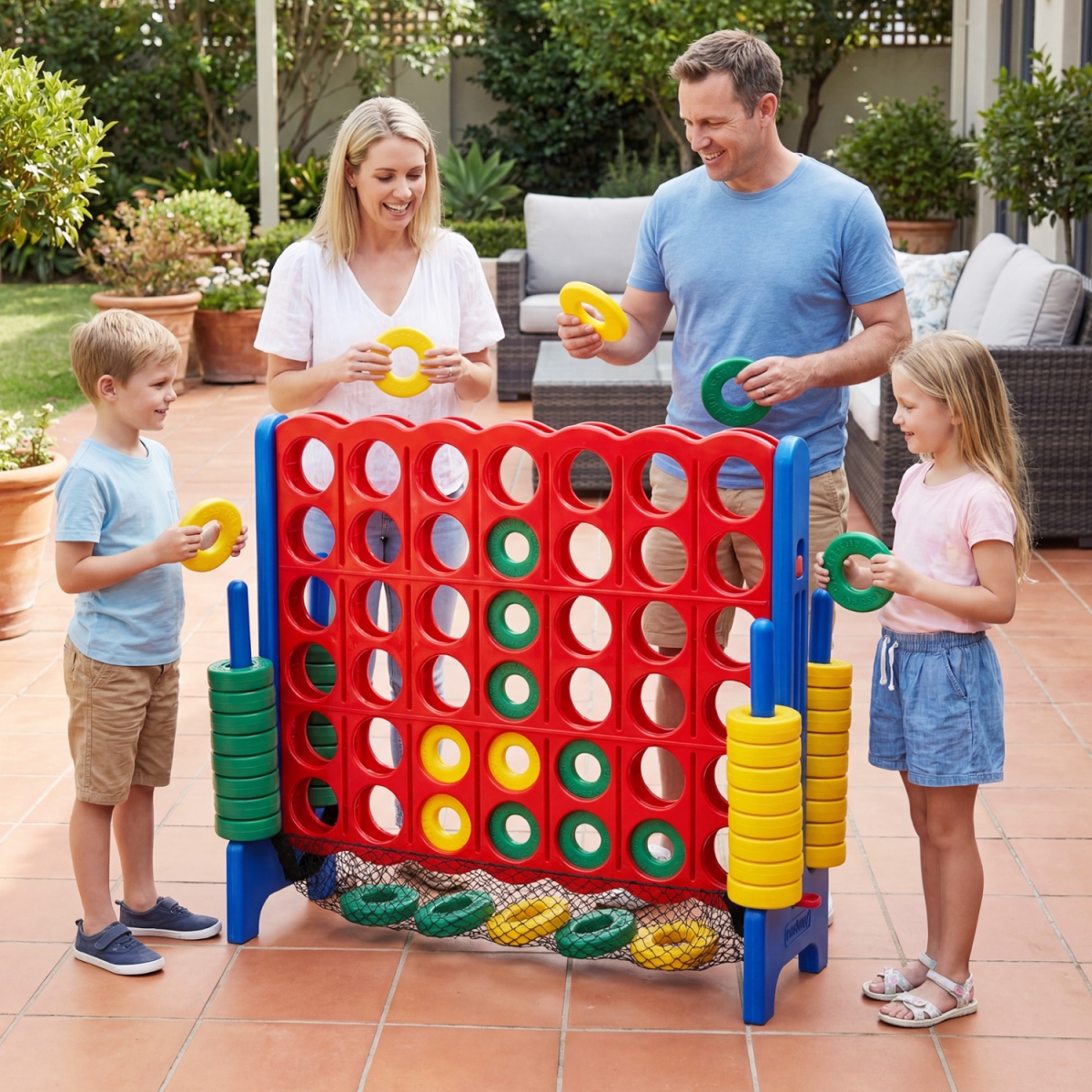 TM10250BL Jumbo 4 in A Row Game Set with 42 Chess Pieces 4-to-Score Giant Game Set - Red