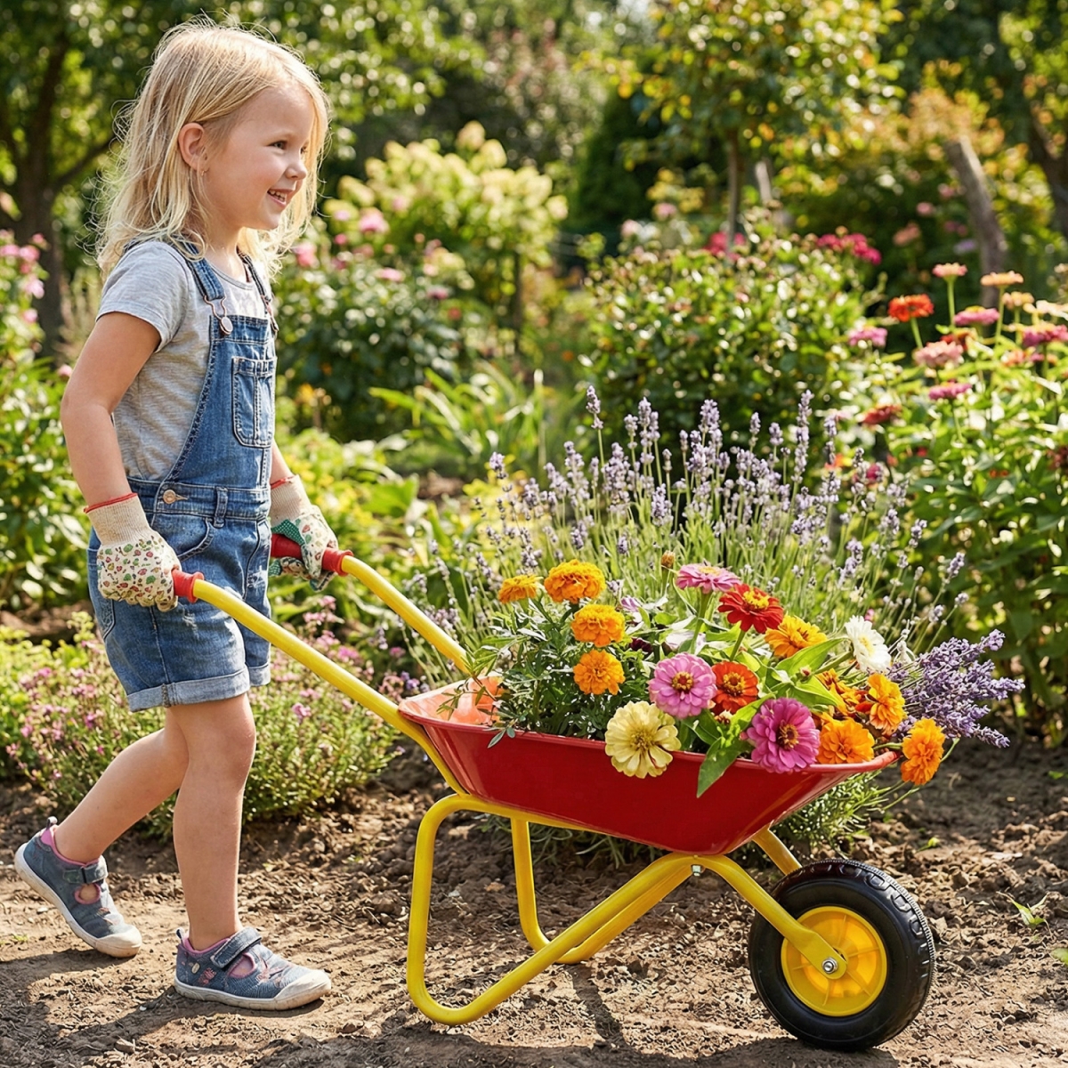 TP10485RE Kids Wheelbarrow with All-Terrain Wheels - Red