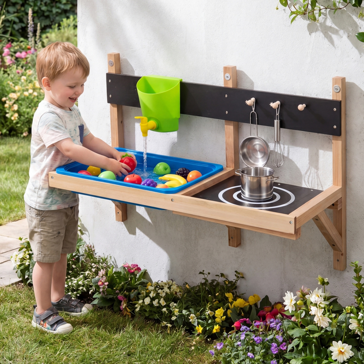TP10513 Outdoor Wall Mounted Mud Kitchen for Kids Ages 3 & Up - Multi Color