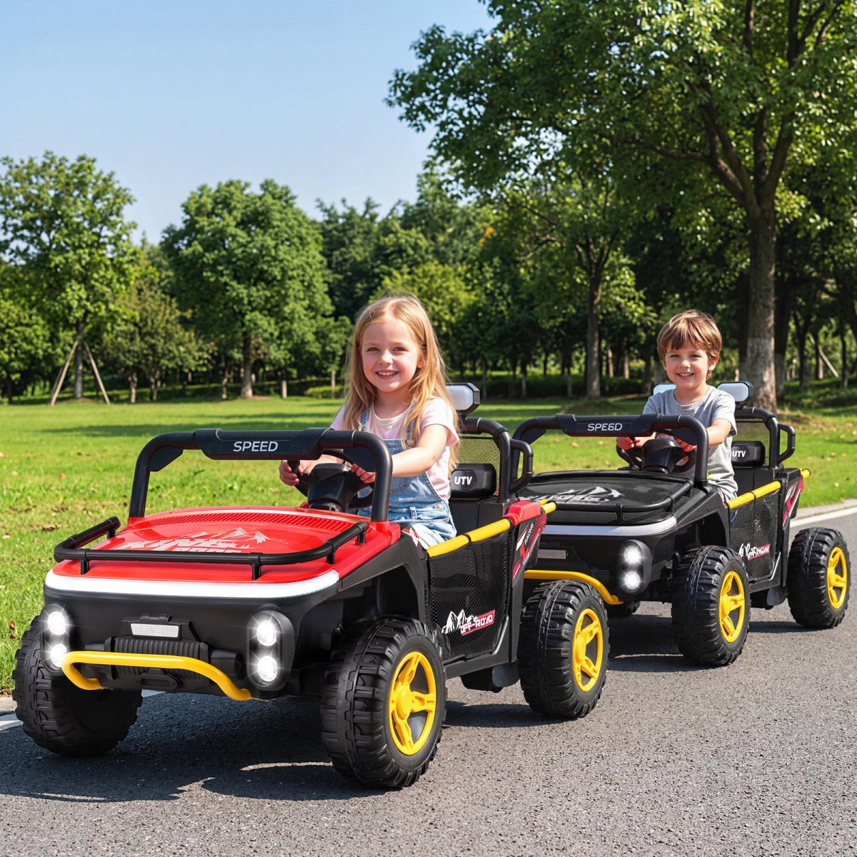TQ10460US-RE 24V Ride on Toy for Kids 2 Seater Ride on Truck Car with Horn Music Story - Red