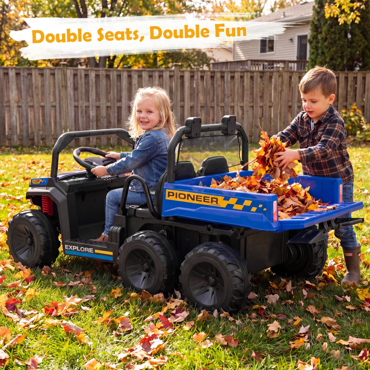TQ10543US-NY 24V 2-Seater Kids Ride on Dump Truck 4WD with Electric Dump Bed & Lights - Navy
