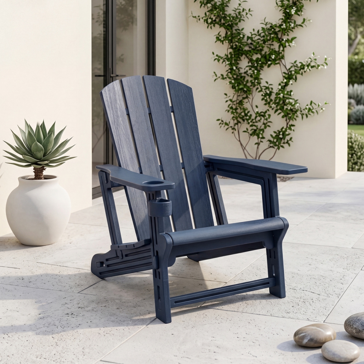 NP13803BL-1 HDPE Adirondack Chairs with Realistic Wood Grain for Backyard Lawn - Blue