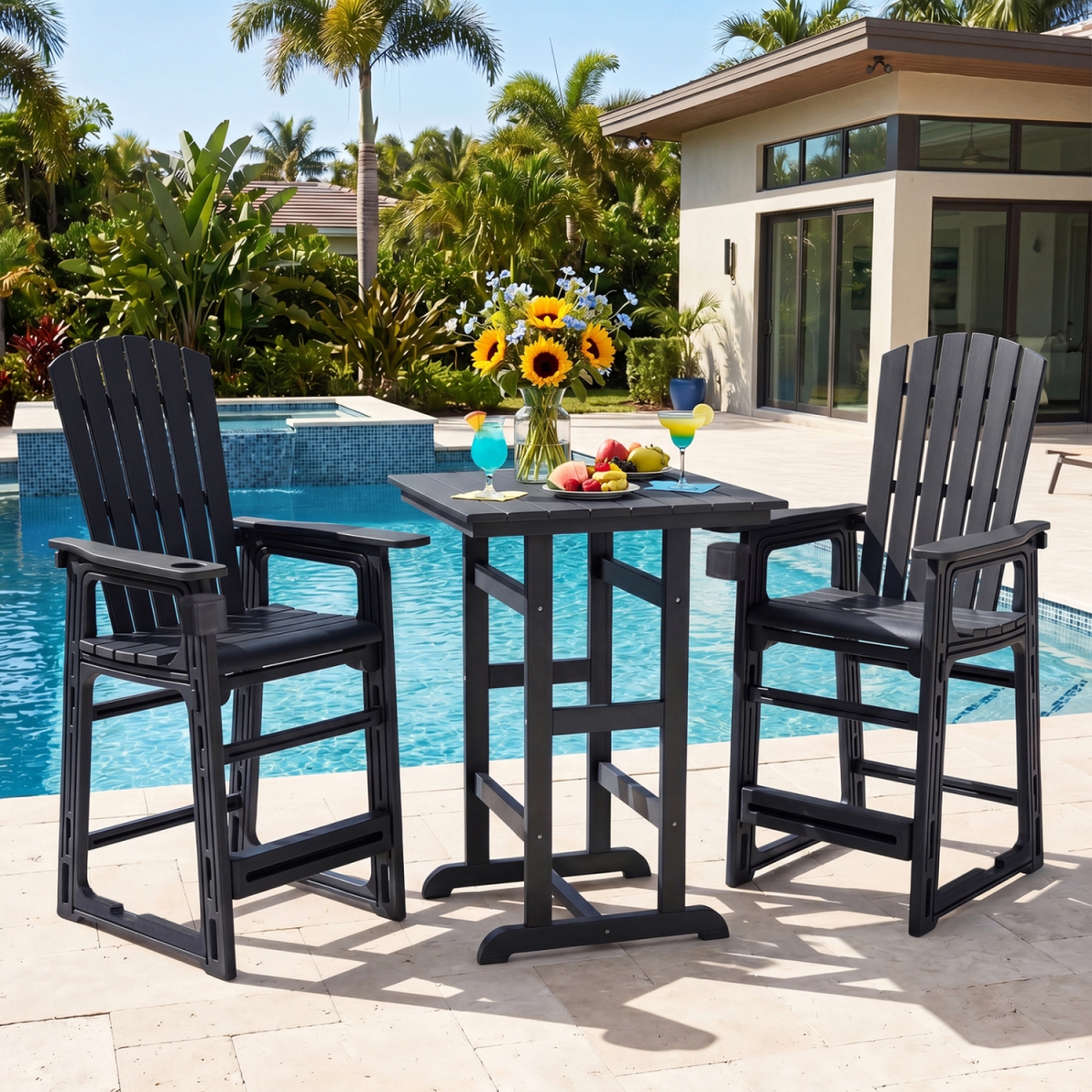 NP13810DK-1 Outdoor 29 in. Height Bar Stool with Backrest & Armrests - Black