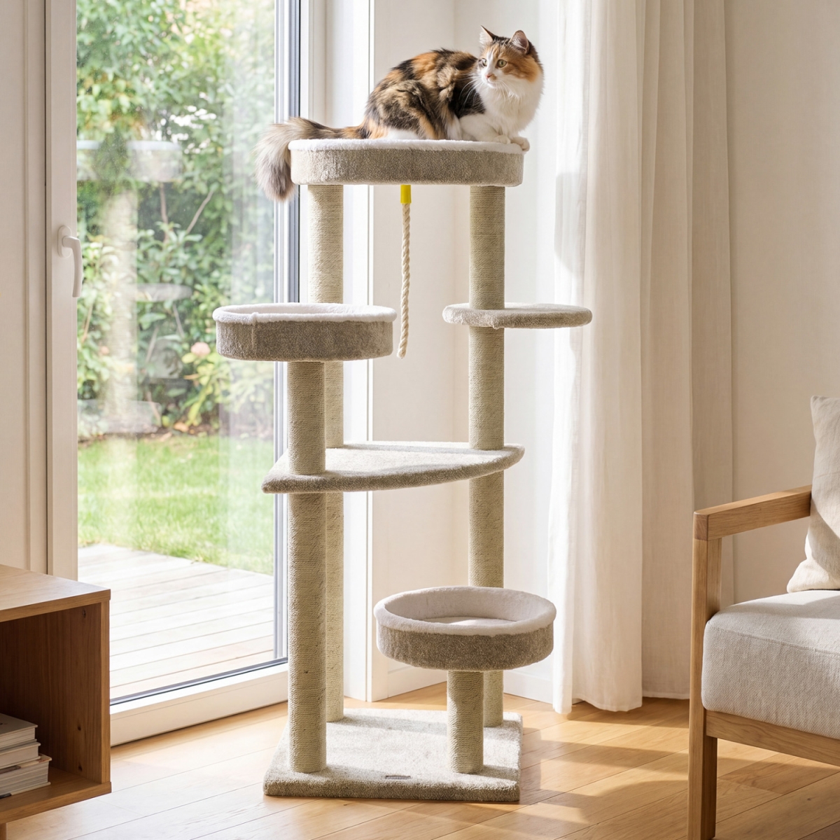 PV10575BE 51 in. Carpeted Cat Tree with Comfy Plush Perches for Indoor Cats - Beige