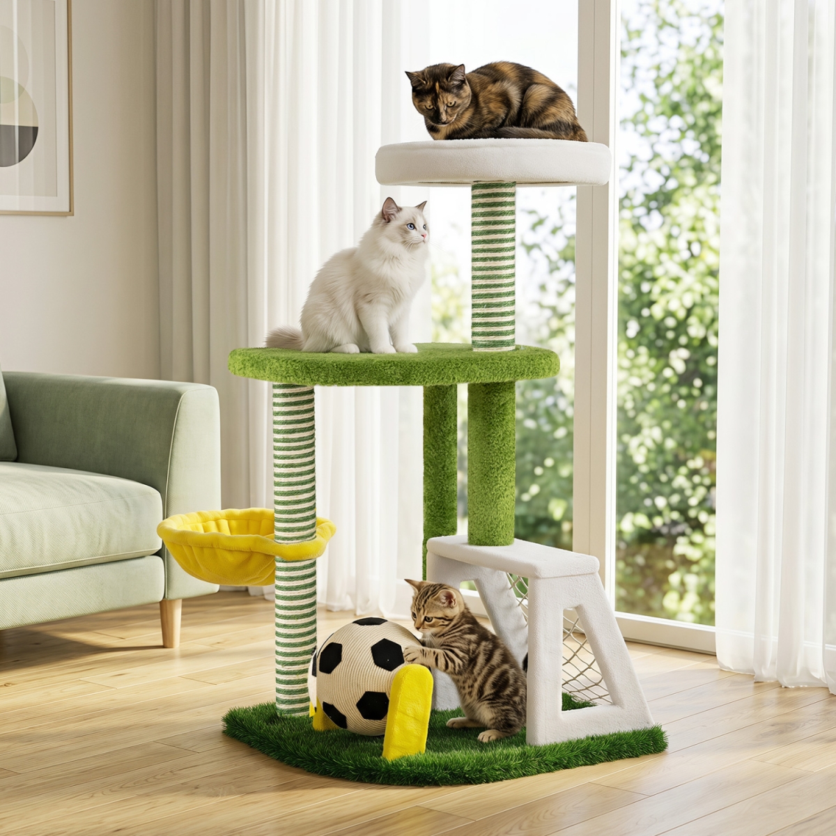 PV10645GN Modern Cat Tree for Indoor Kittens Multi-Level Cat Tower with Perches - Green