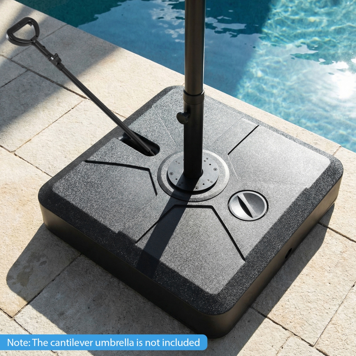 NP13062DK 330 lbs Weighted Cantilever Umbrella Base with Wheels & Retractable Pull Rod - Black