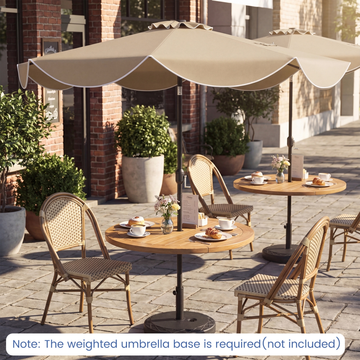 NP13216CF 10 ft. Scalloped Solar Patio Umbrella with 24 LED Lights & Tilt Adjustment - Tan