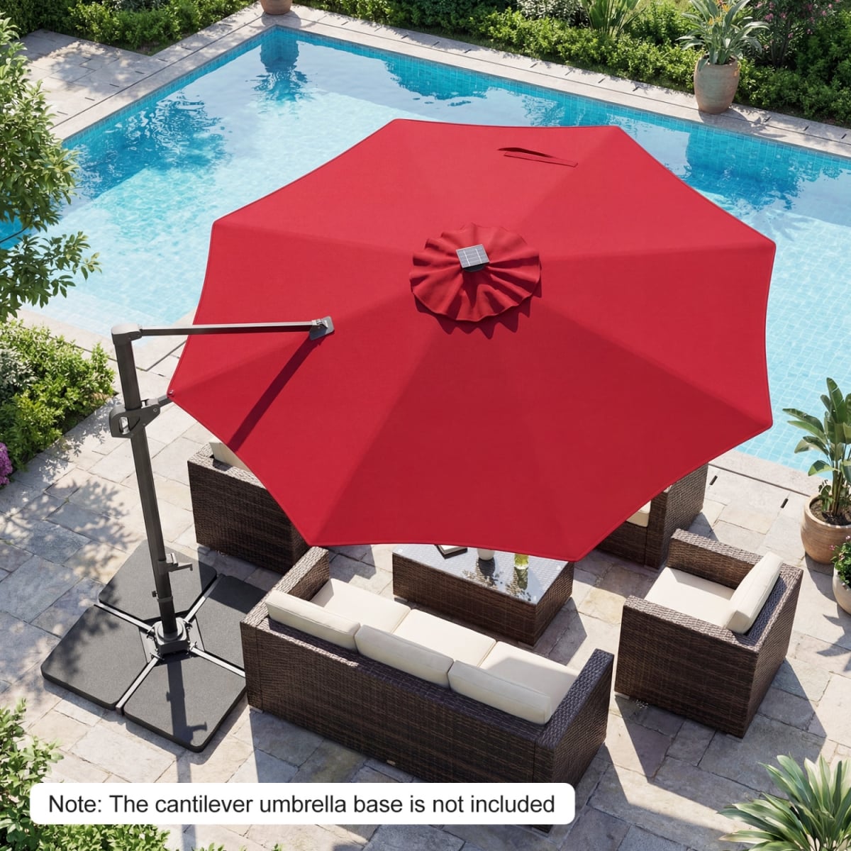 NP13283WN 10 ft. Cantilever Patio Umbrella with Solar LED Lights 360 Deg Rotation - Wine