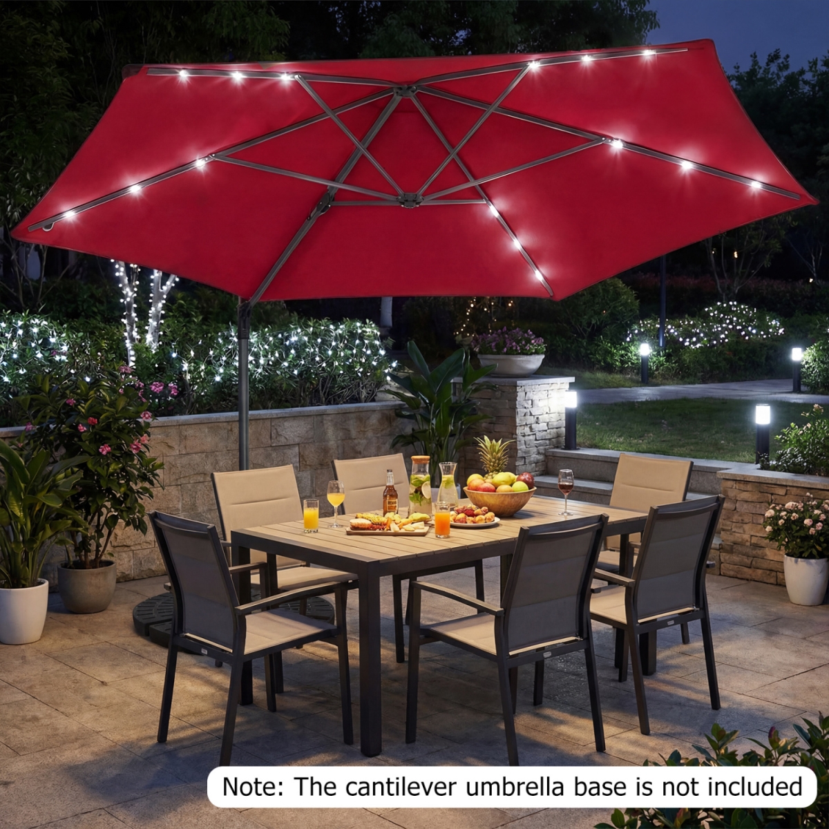 NP13289WN 10 ft. Patio Cantilever Umbrella with Solar LED Lights - Wine