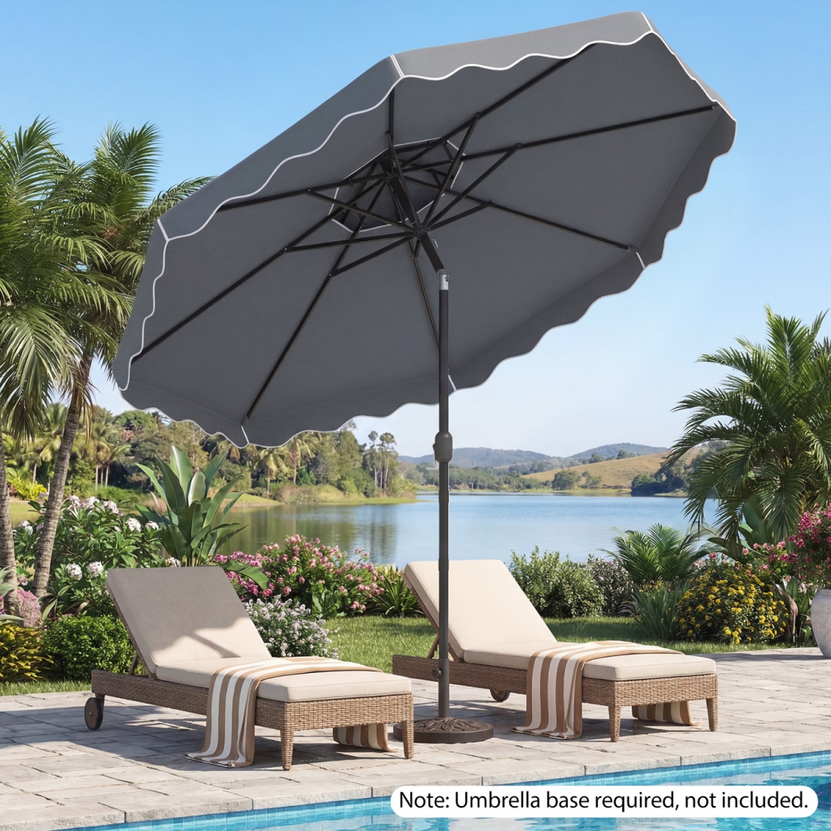 NP13311GR Patio Umbrella with Push Button Tilt & Crank - Gray - 10 ft.