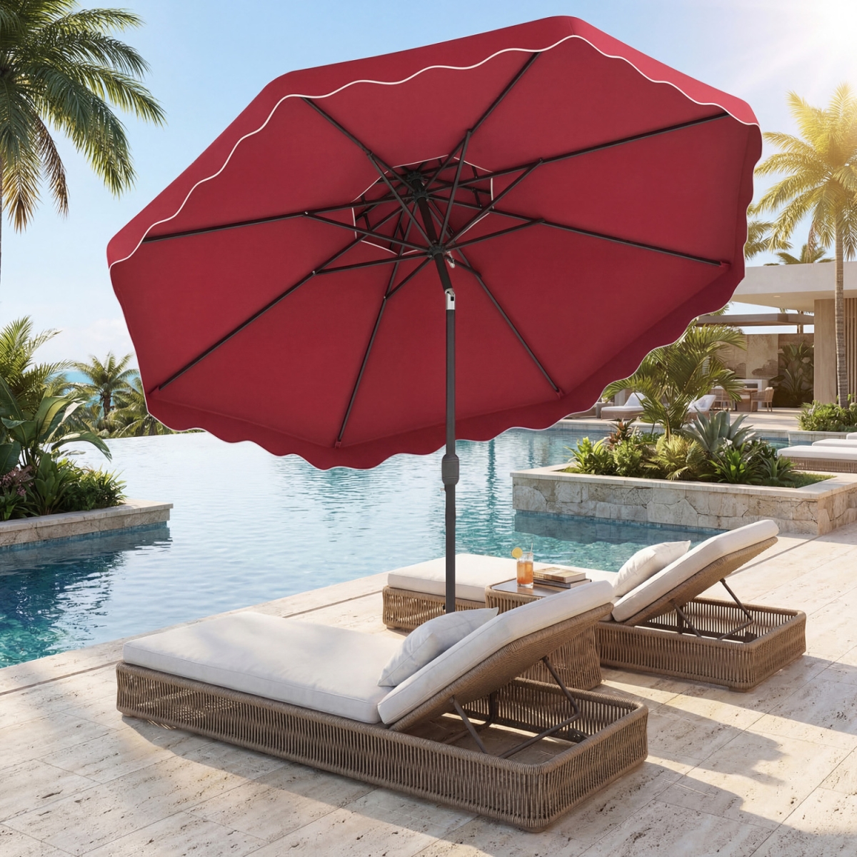 NP13312WN 9 ft. Patio Umbrella with Push Button Tilt & Crank - Wine
