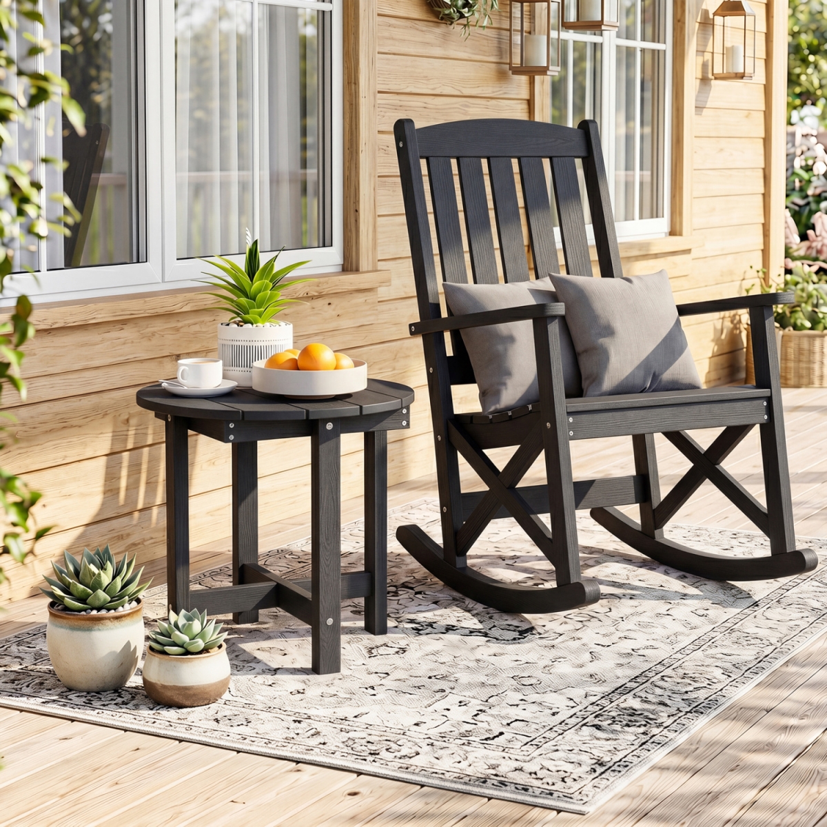 NP13550BK-1 HIPS Adirondack Side Table with Weather-Resistant & Waterproof Top - Black
