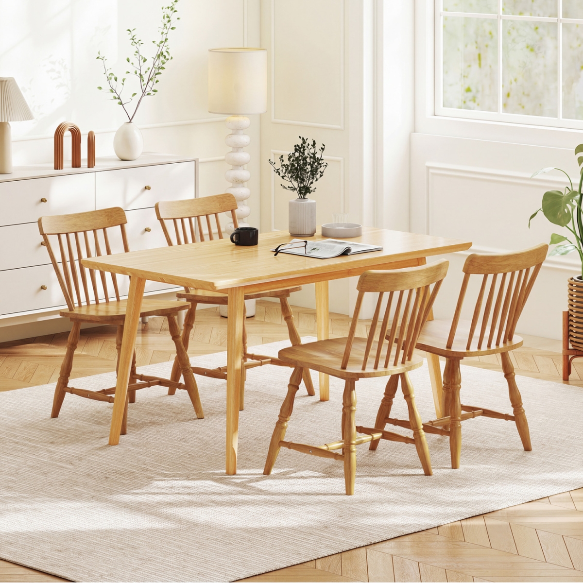 2-KC59432NA Windsor Dining Chairs with Curved Spindle Back - Natural - Set of 4