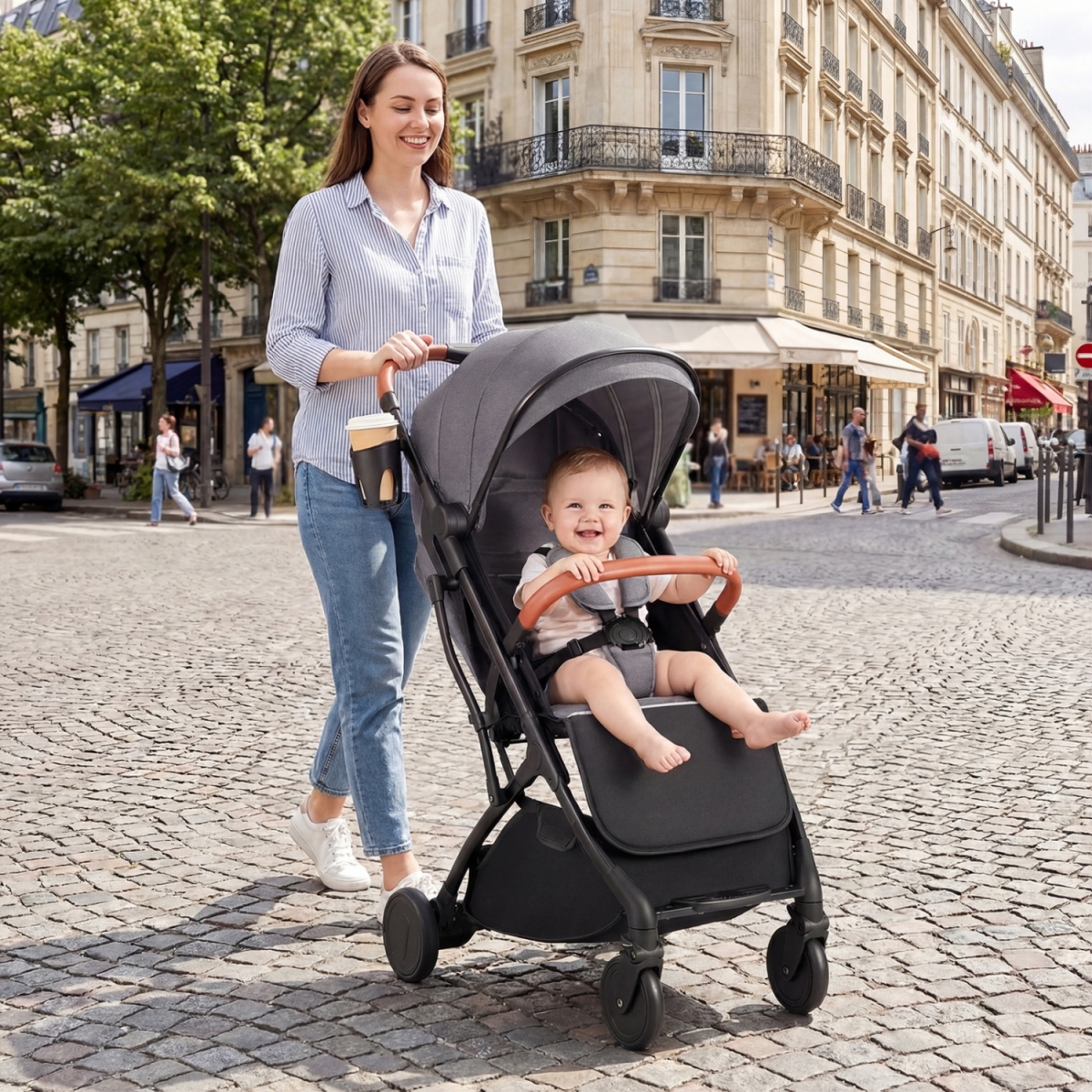 BC10266GR Lightweight Baby Stroller Compact Travel Stroller with One-Hand Folding - Gray