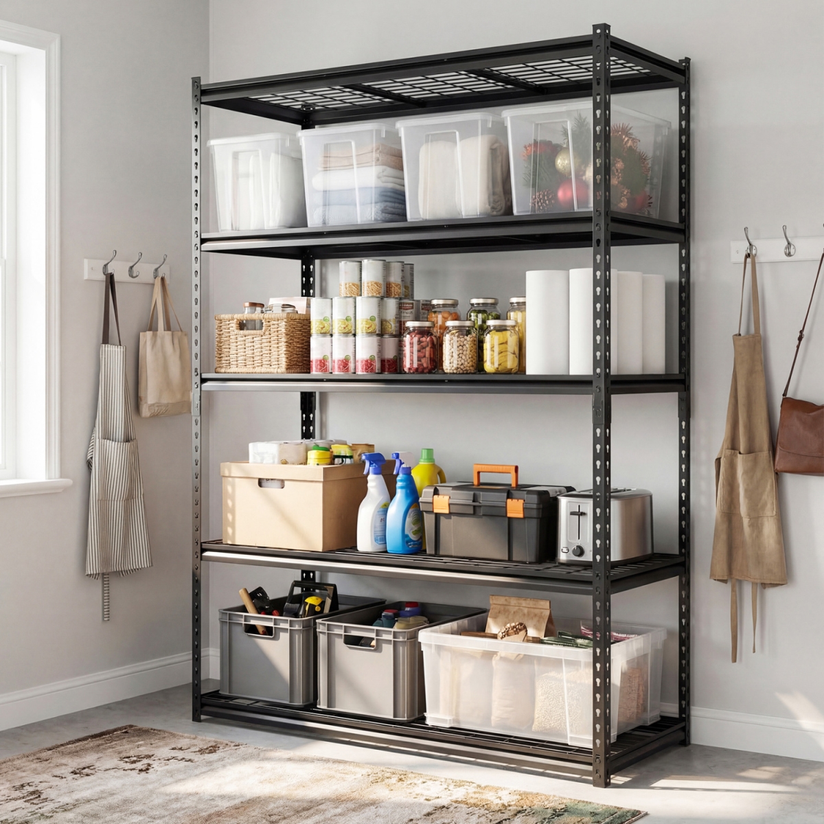 4-TA10115BK 5-Tier Metal Shelving Unit 2000 lbs Capacity with Adjustable Wire Racks - Set of 4