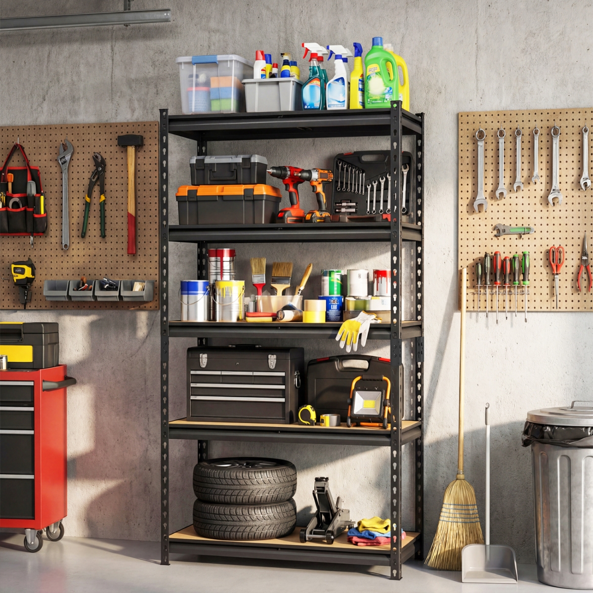 4-TA10116BK 5-Tier Garage Shelving Unit 2200 lbs Heavy Duty Metal Storage Shelves - Black - Set of 4