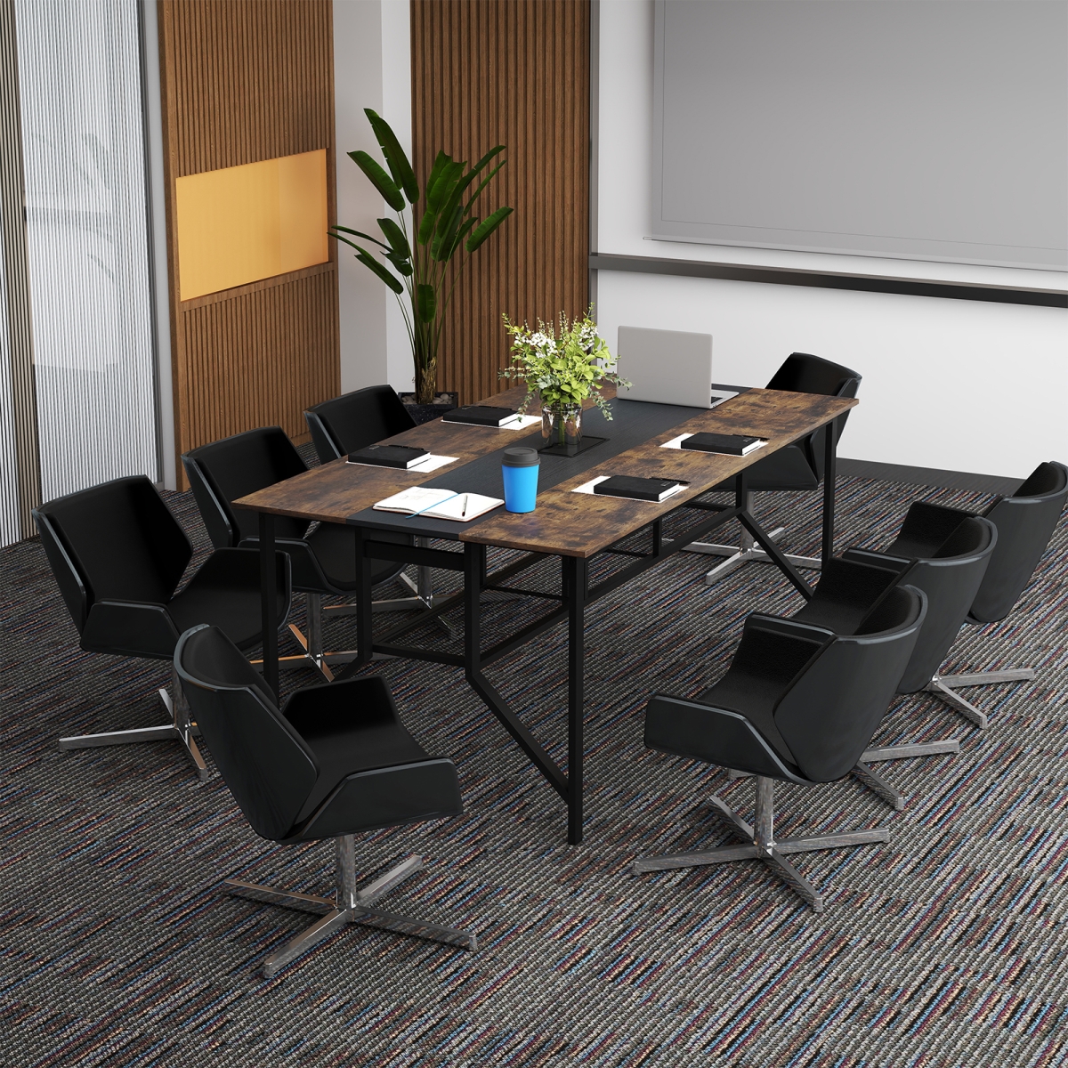 CB11058GY Rectangular Meeting Table with Mesh Storage Shelf & Cable Grommet - Rustic Brown