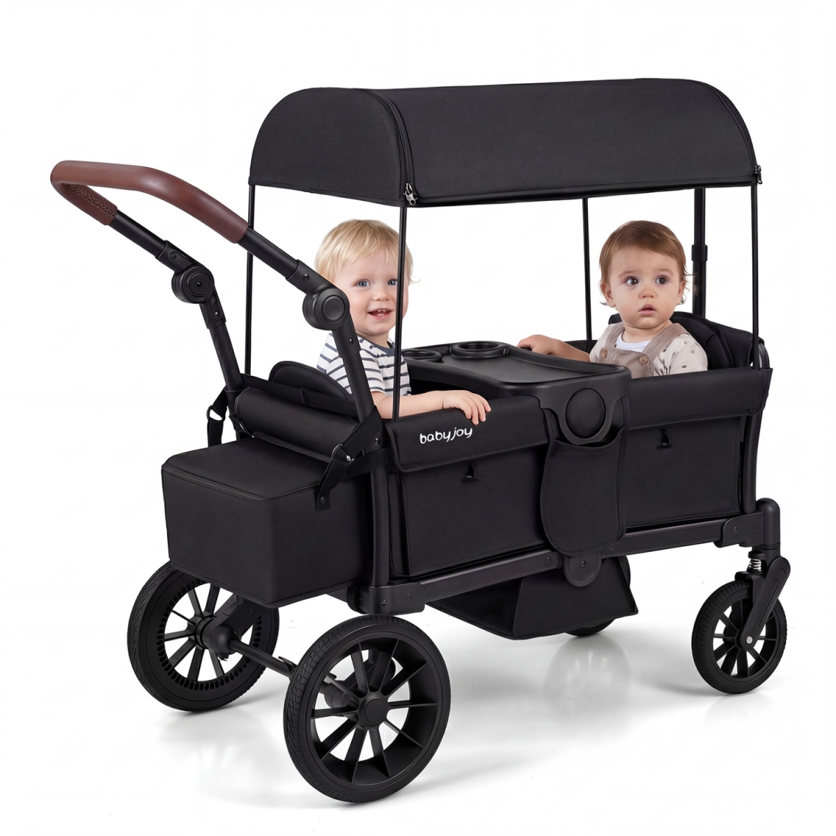 BC10341BK Foldable Wagon Stroller for 2 Kids Double Seater Toddler Stroller with Removable Canopy - Black