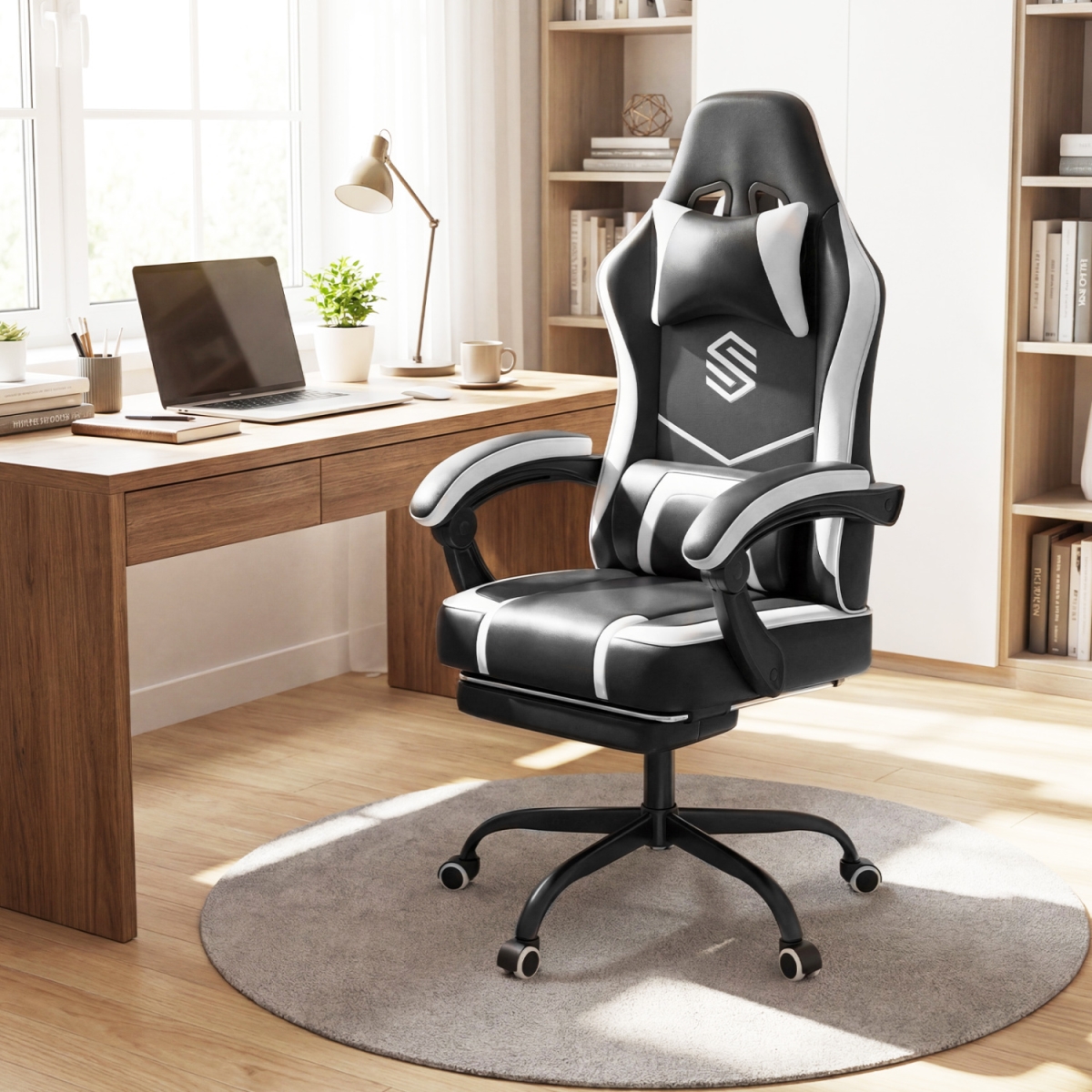 CB11074BK Gaming Chair Height Adjustable Computer Chair with Headrest Ergonomic Office Task Chair - Black
