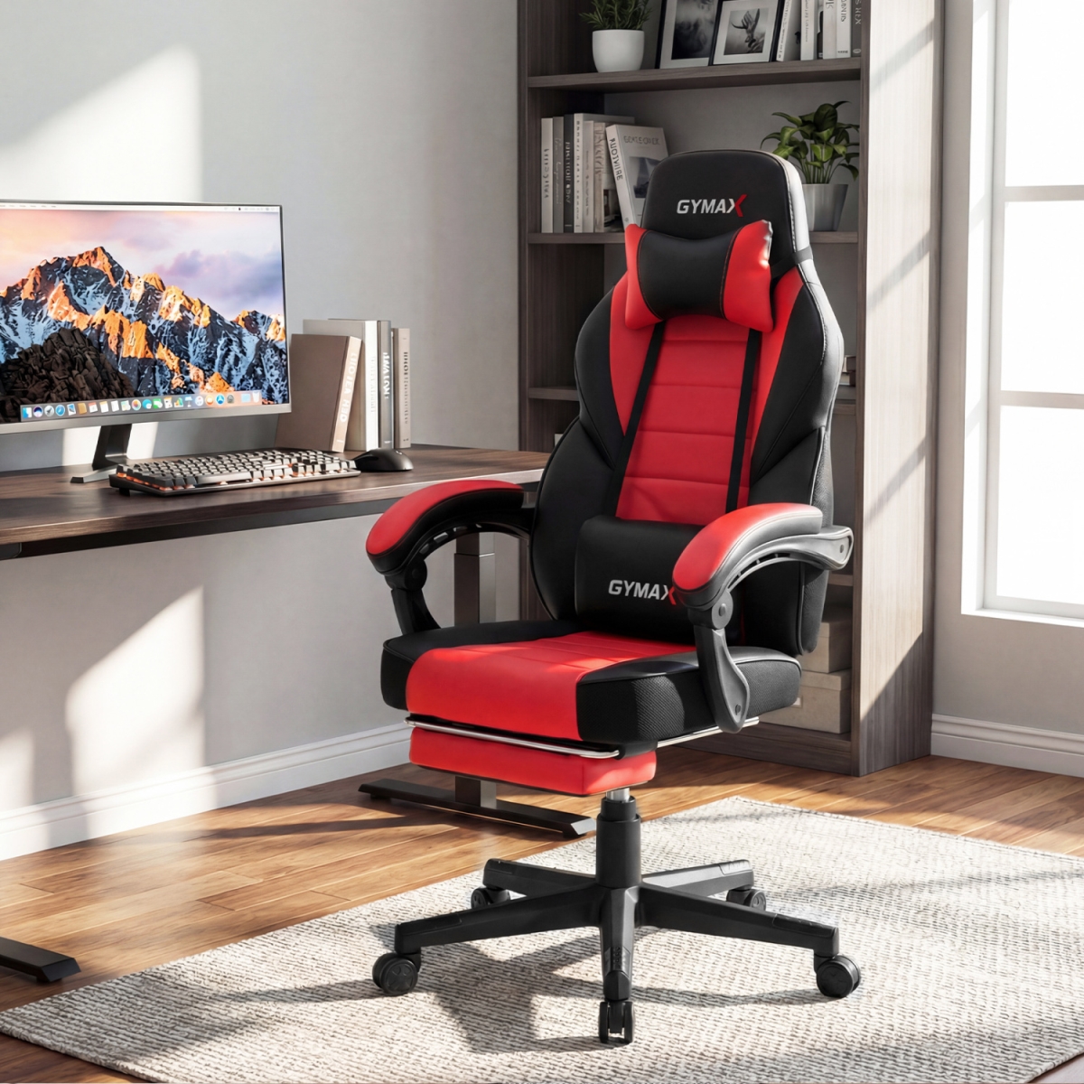 CB11162DK Ergonomic Video Game Chair with Headrest & Reclining Backrest - Red