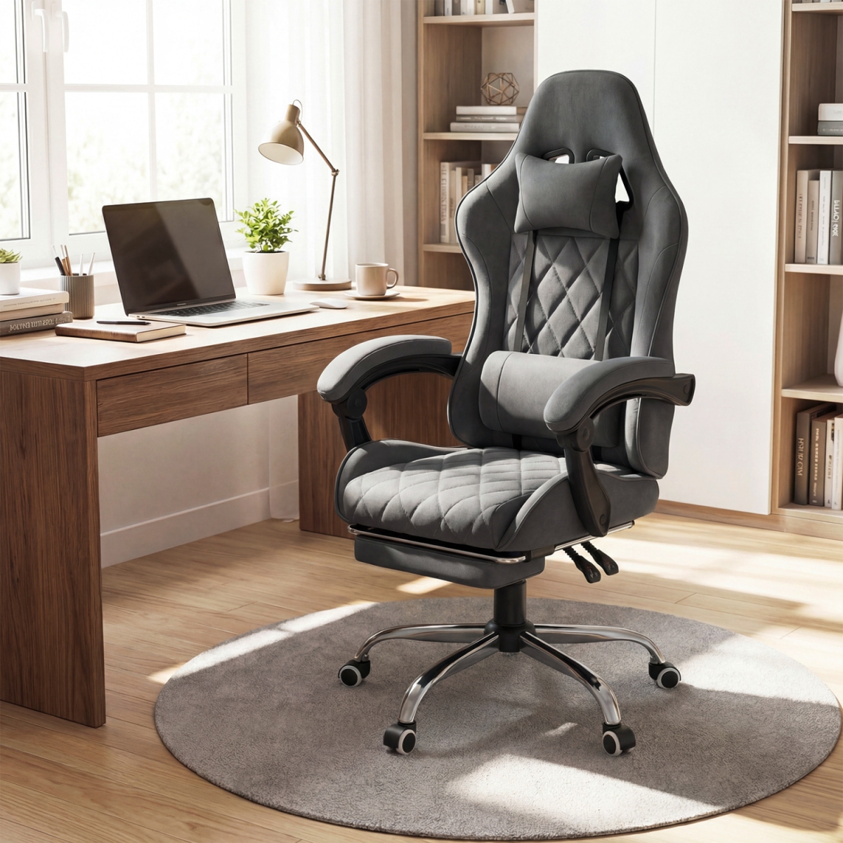 CB11069GR Gaming Chair Height Adjustable Computer Chair with Headrest & Lumbar Support - Gray
