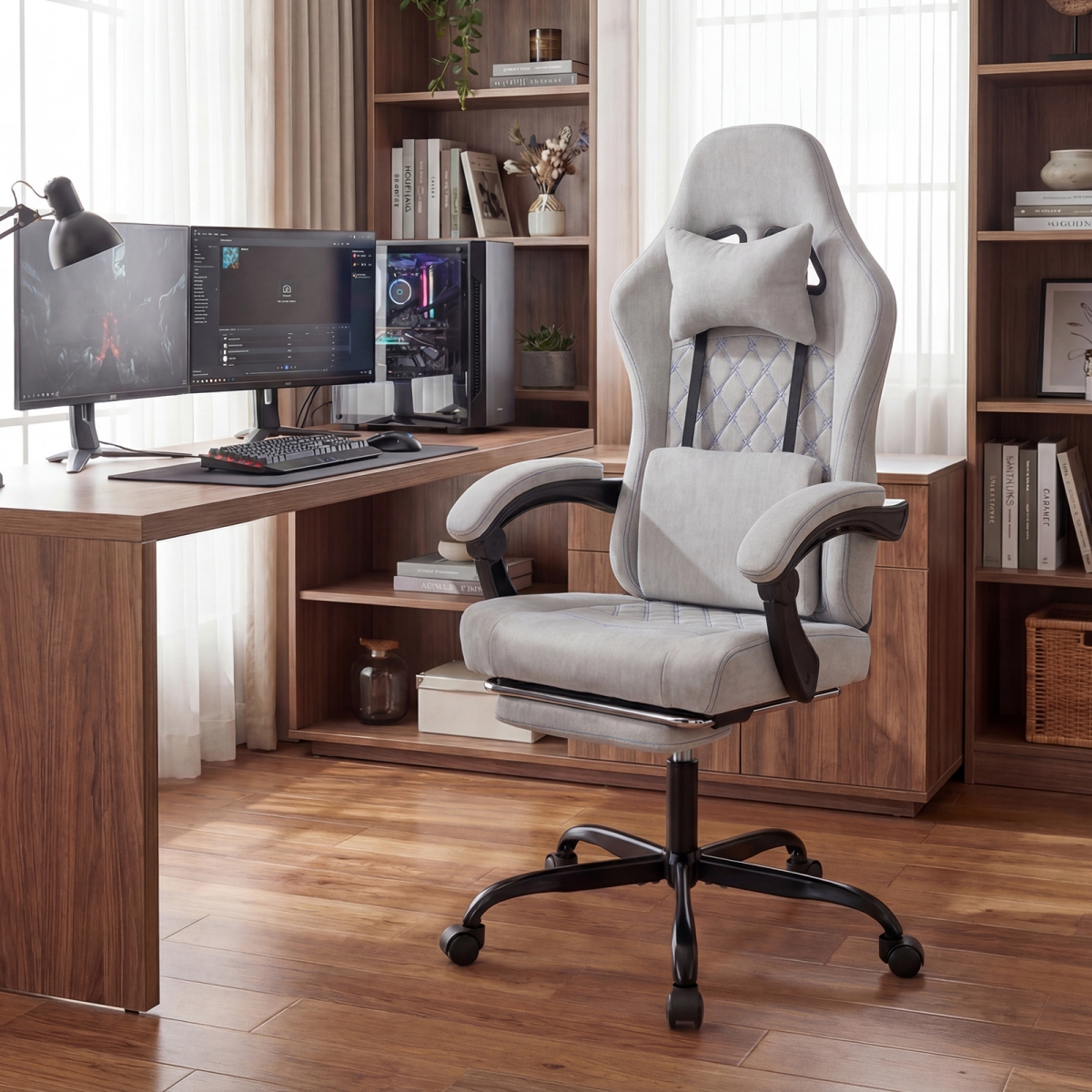 CB11073GR Gaming Chair Height Adjustable Computer Chair with Headrest Video Game Chair - Gray