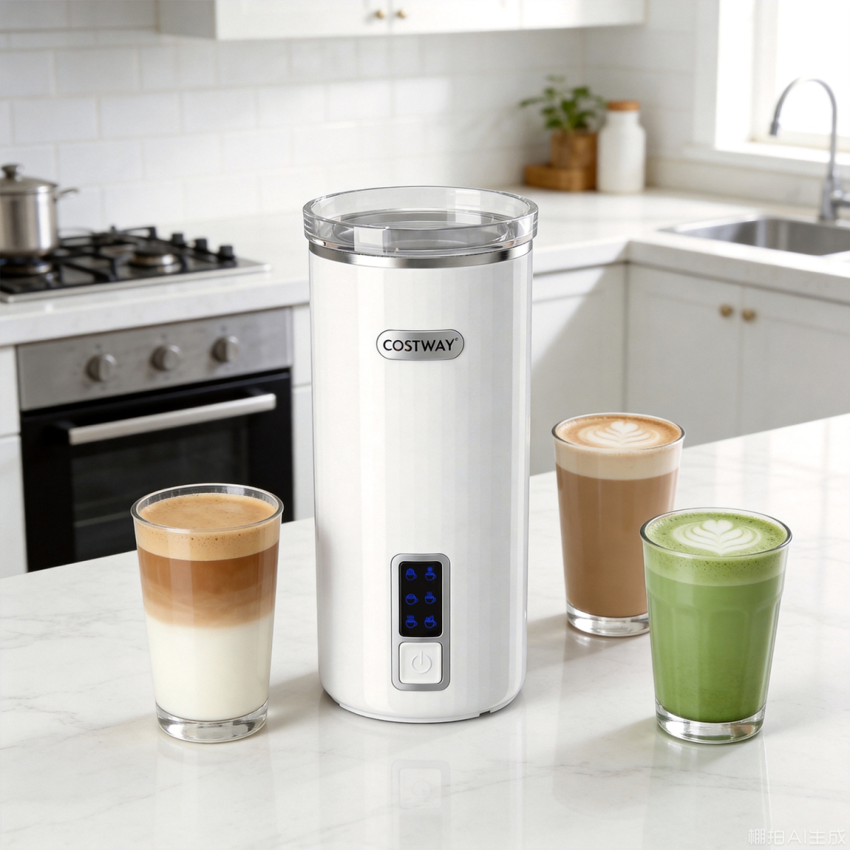 ES10614US-WH 6-in-1 Electric Milk Steamer with Stainless Steel Interior - White