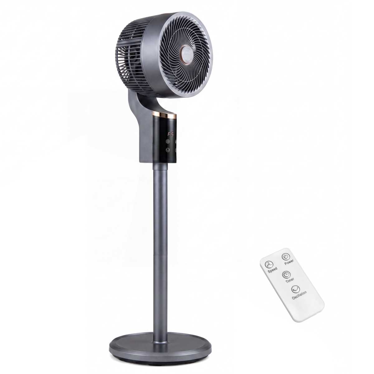ES10669US-GR Compact Oscillating Standing Fan with 70 Deg Oscillation & 90 Deg Tilt for Home Office - Gray