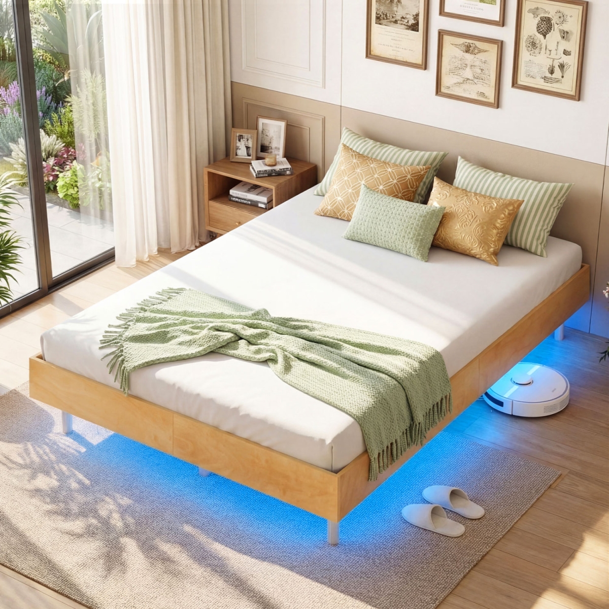 HU11083US-FNA Floating Bed Frame with LED Lights for Bedroom - Full Size