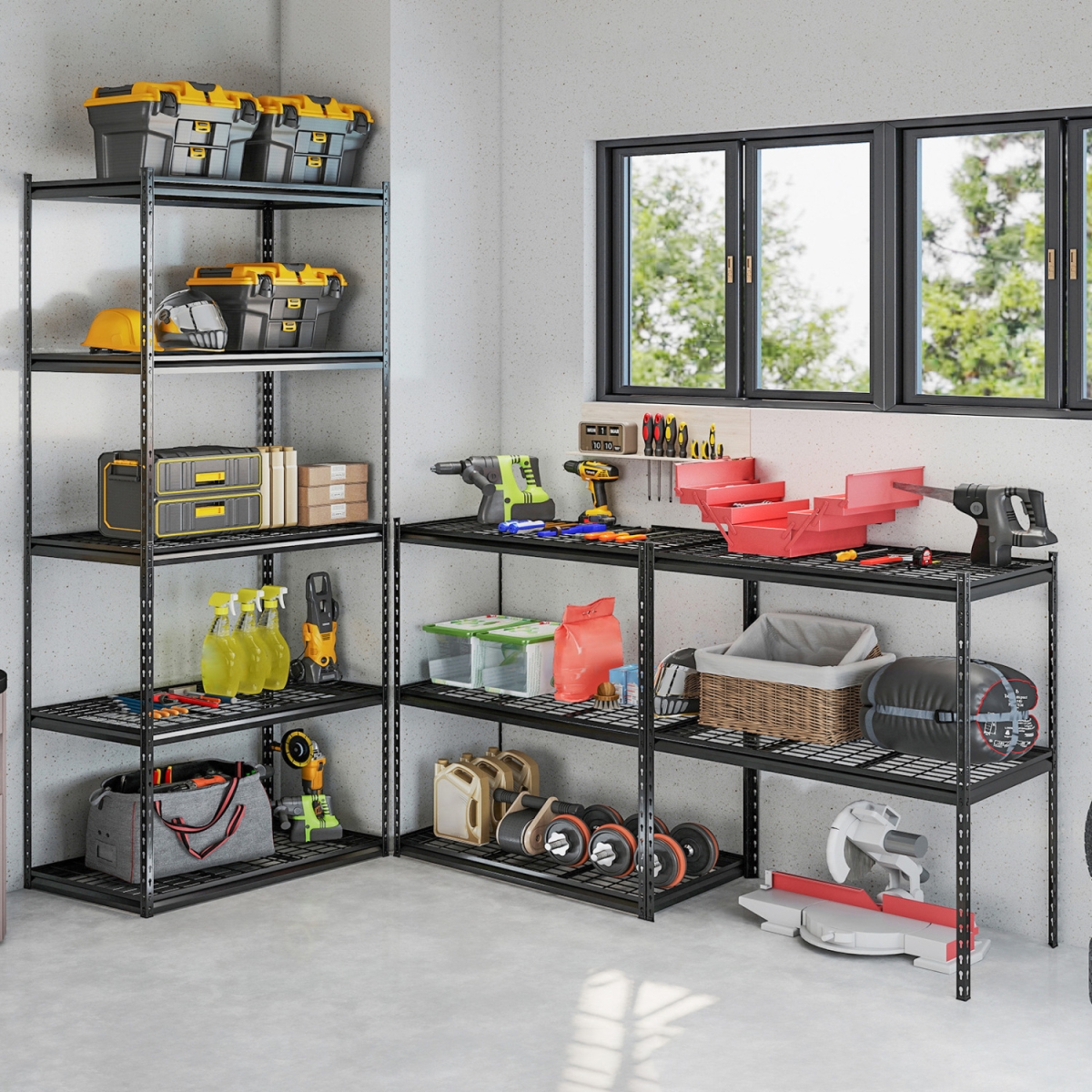 3-TA10122BK 5-Tier Heavy-Duty Metal Shelving Unit with Adjustable Wire Rack - Set of 3