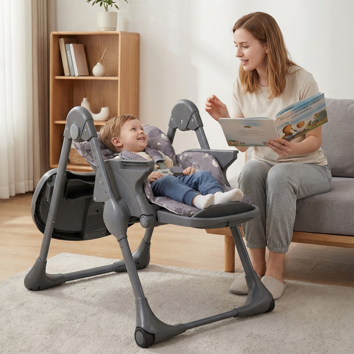 AD10068HS Detachable Cushion & Foldable High Chair for Babies & Toddlers - Gray