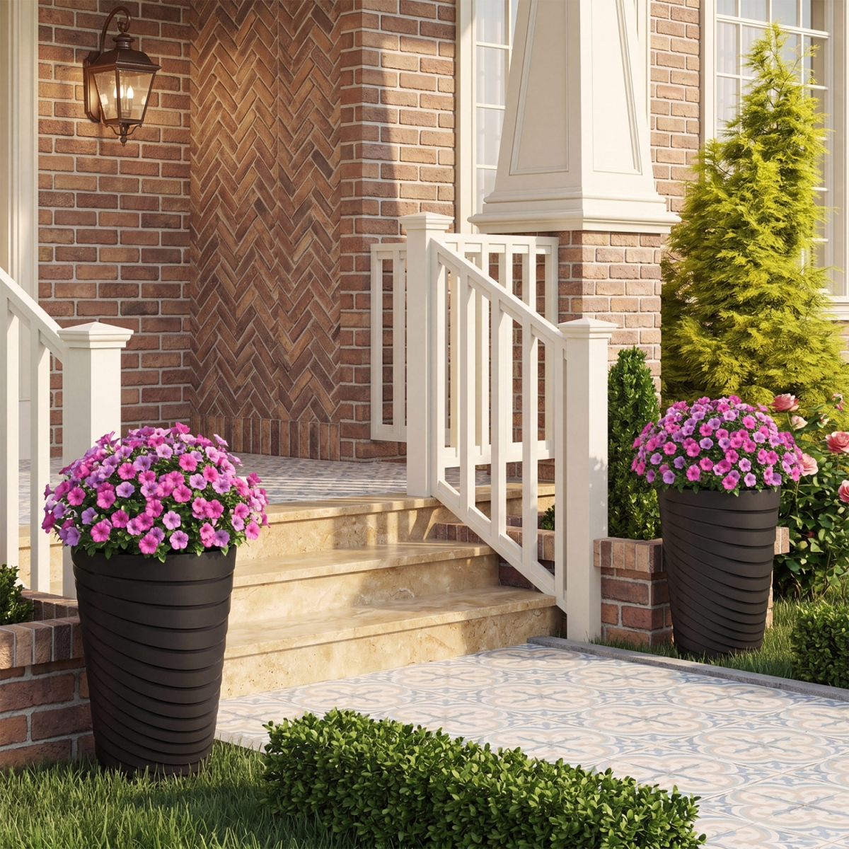 HZ10374BK-2 18 in. Tall Flower Pot with Insert Bucket & Handle Design - Black - Set of 2